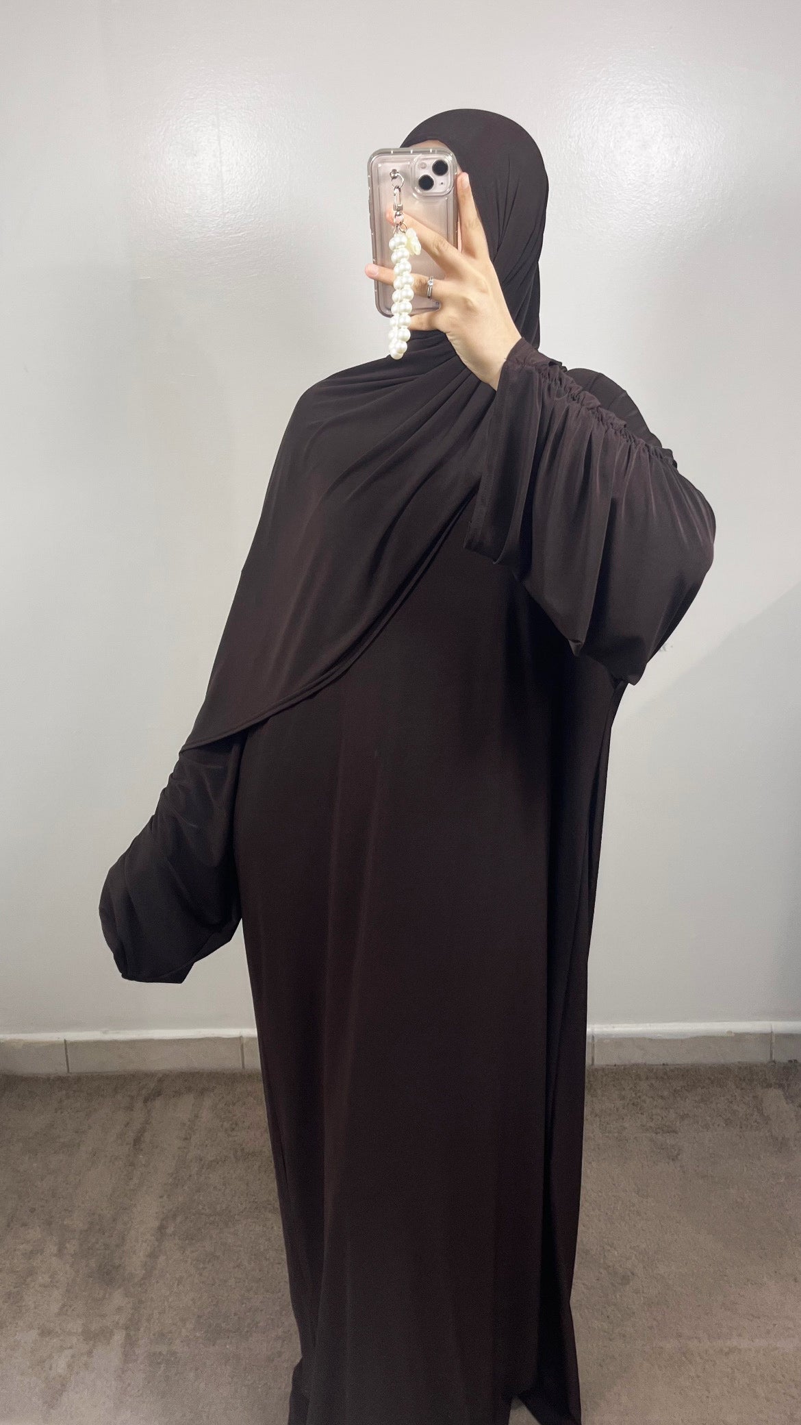 PREMIUM JERSEY BROWN ABAYA + HIJAB SET