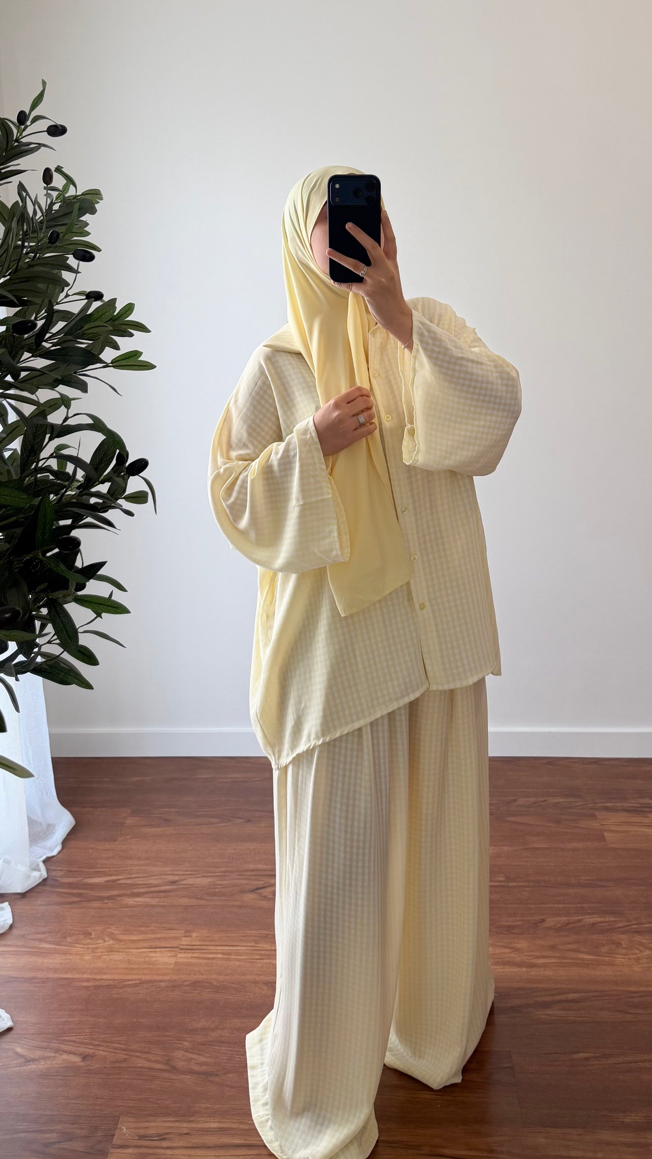 ENSEMBLE VICHY CHEMISE + PANTALON JAUNE