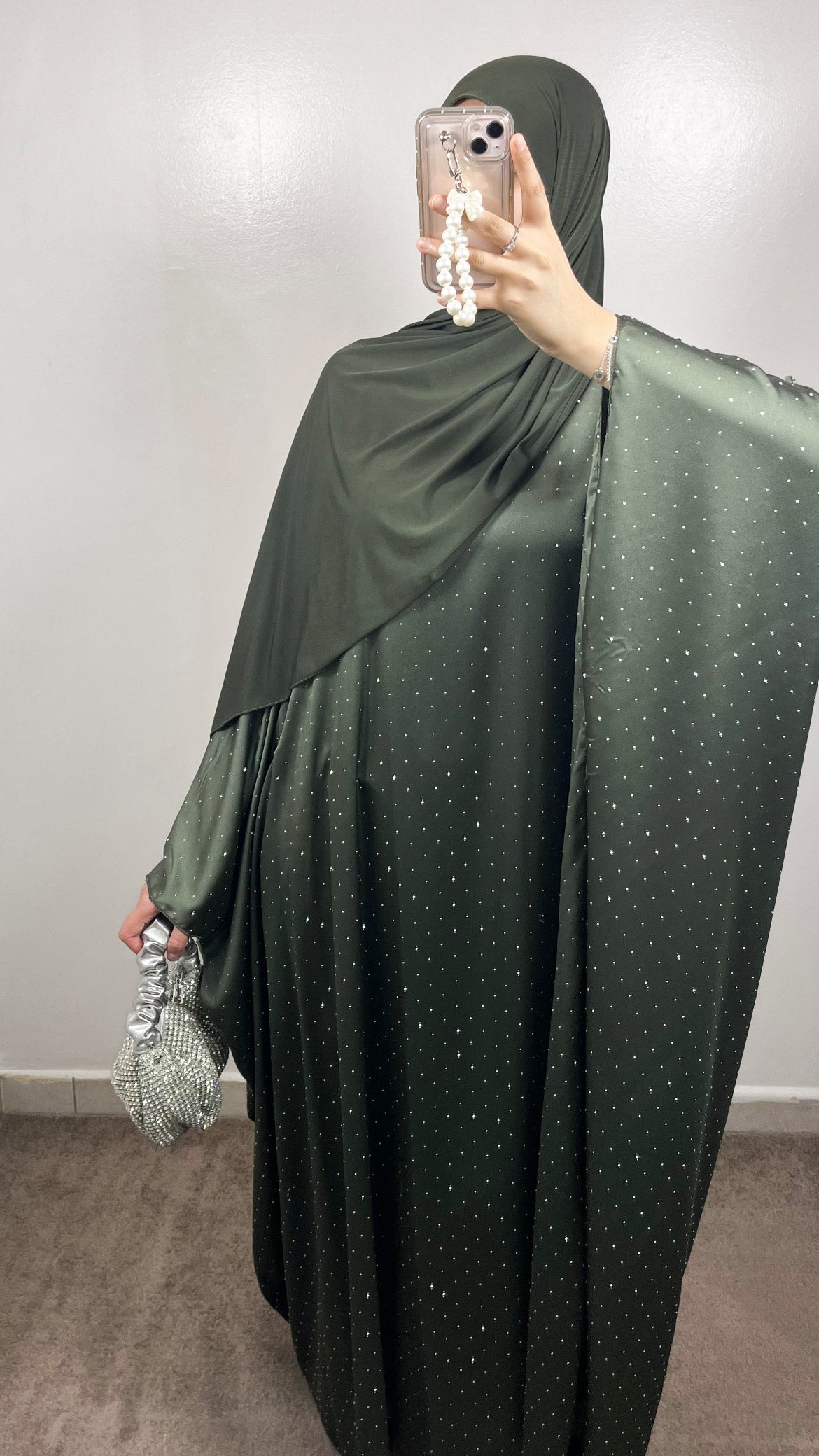 CLASSIC KHAKI GREEN RHINESTONE ABAYA