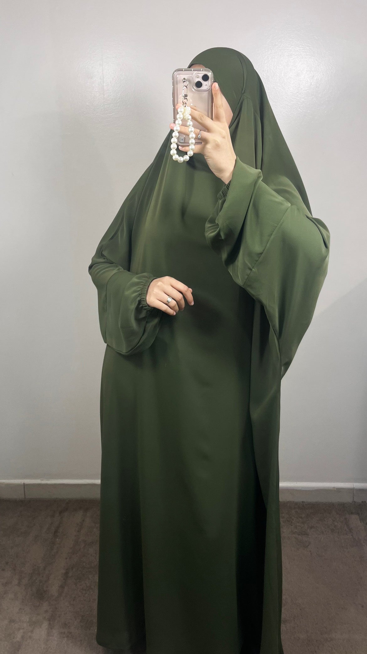 1 PIECE KHAKI GREEN JILBEB IN MEDINA SILK