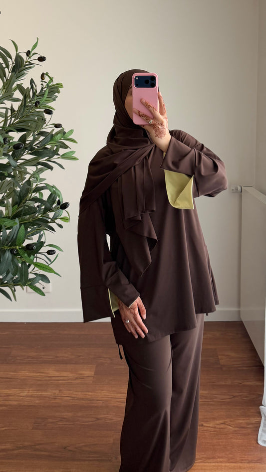 BURKINI SAYA 3 PIÈCES MARRON/JAUNE