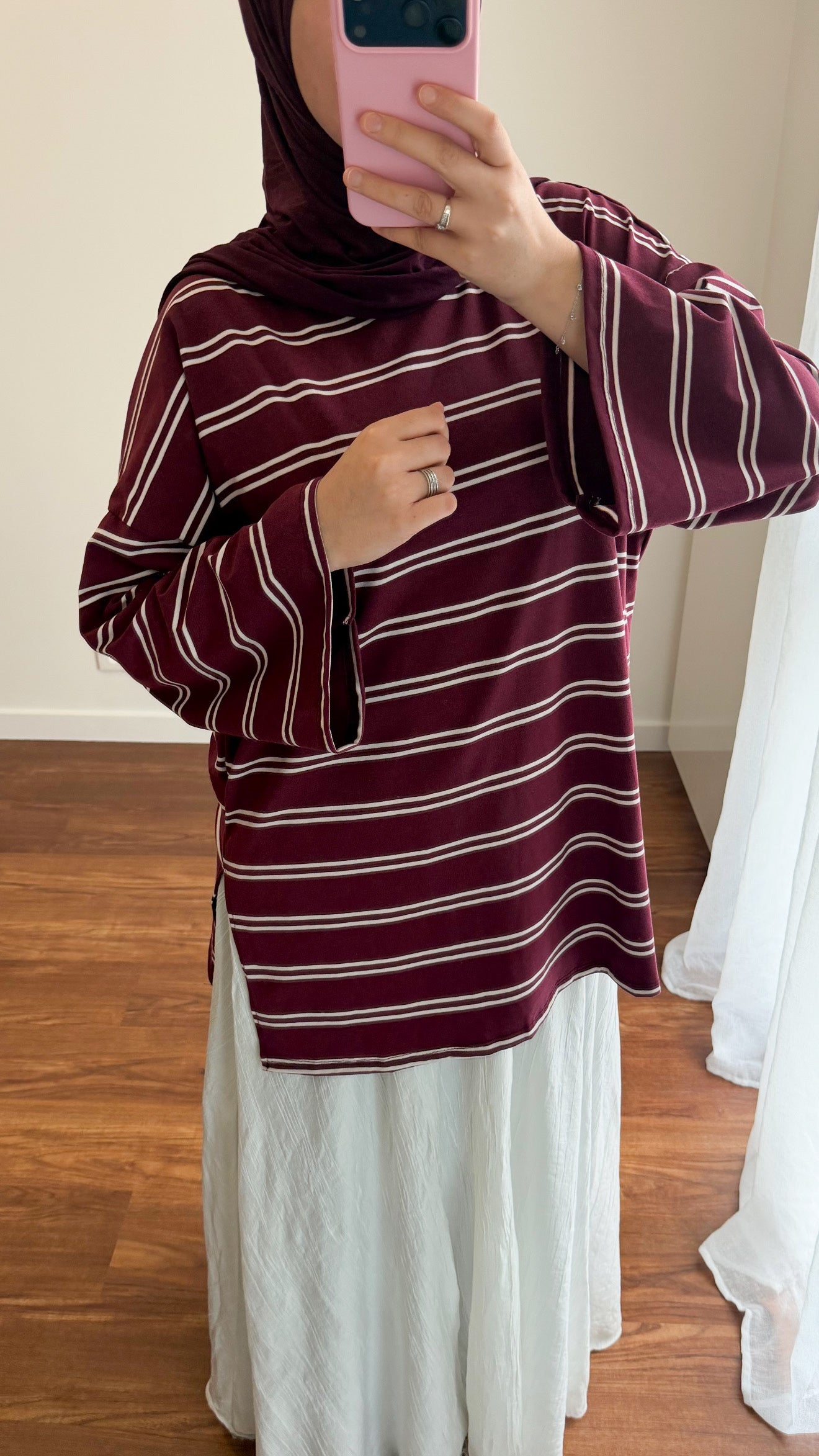 T-SHIRT RAYÉ OVERSIZE BORDEAU