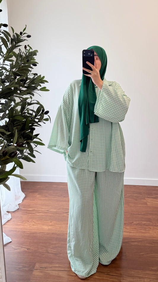 ENSEMBLE VICHY CHEMISE + PANTALON VERT