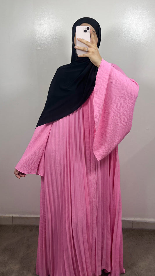 ABAYA YUSRA PLISSÉ ROSE FUSHIA