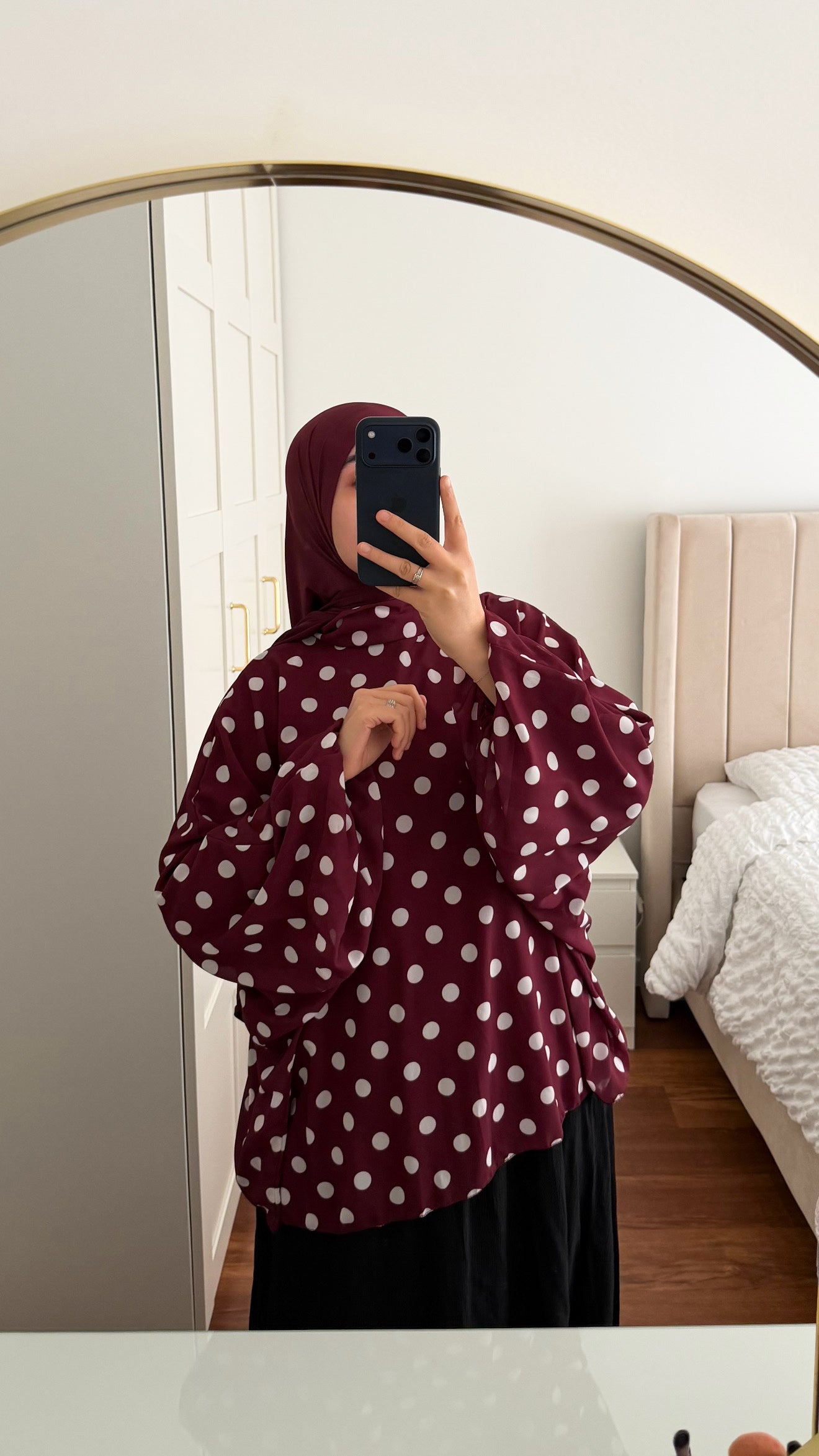 BLOUSE À POIS BORDEAU
