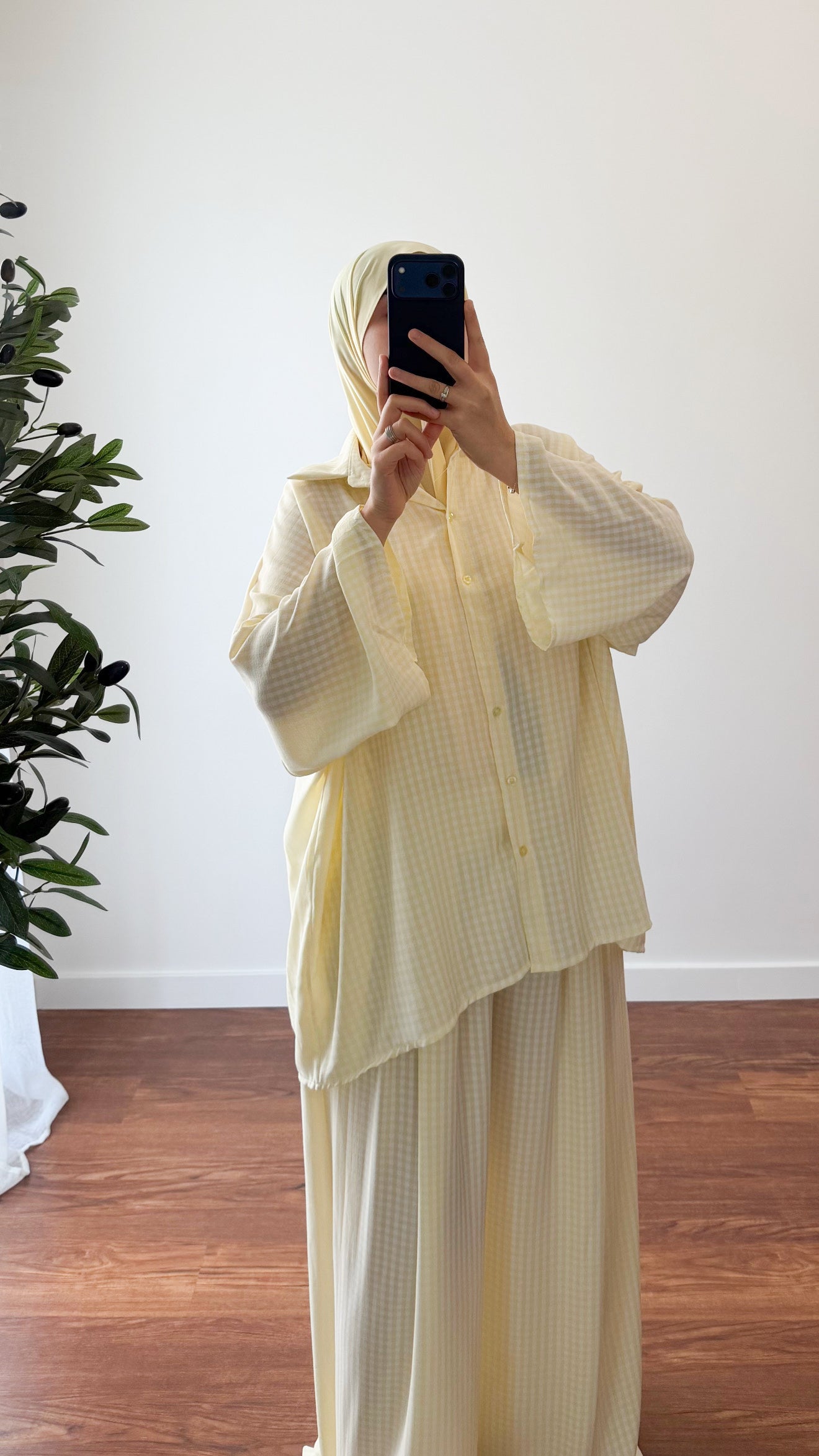 ENSEMBLE VICHY CHEMISE + PANTALON JAUNE