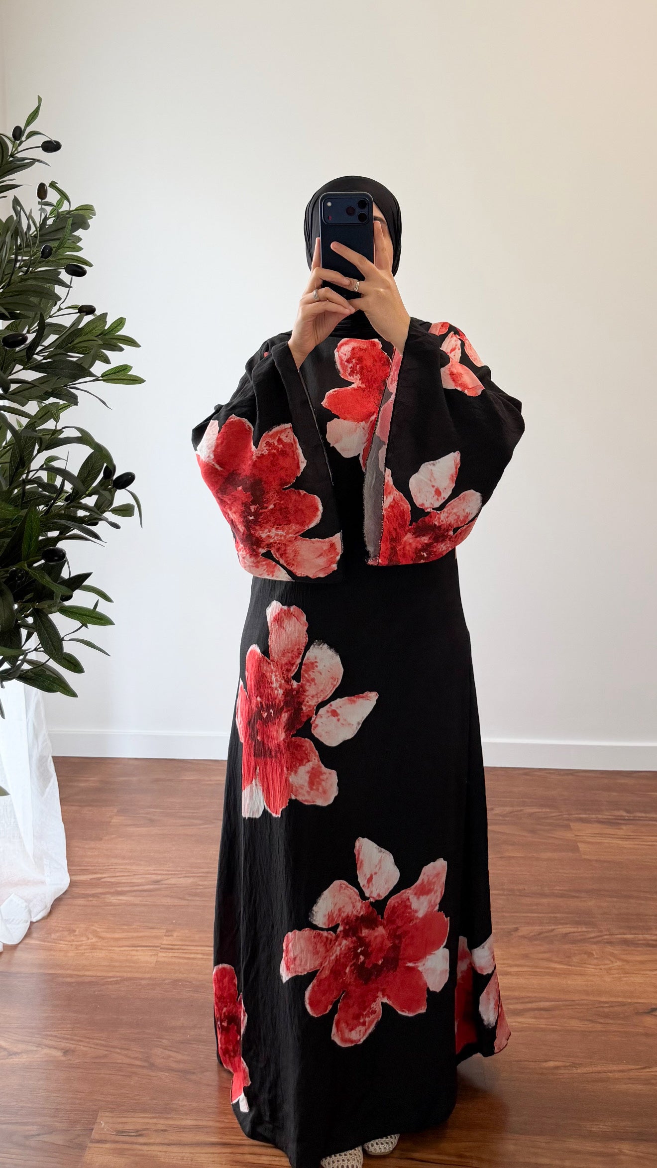 ROBE MOTIF FLEUR ROUGE/NOIR