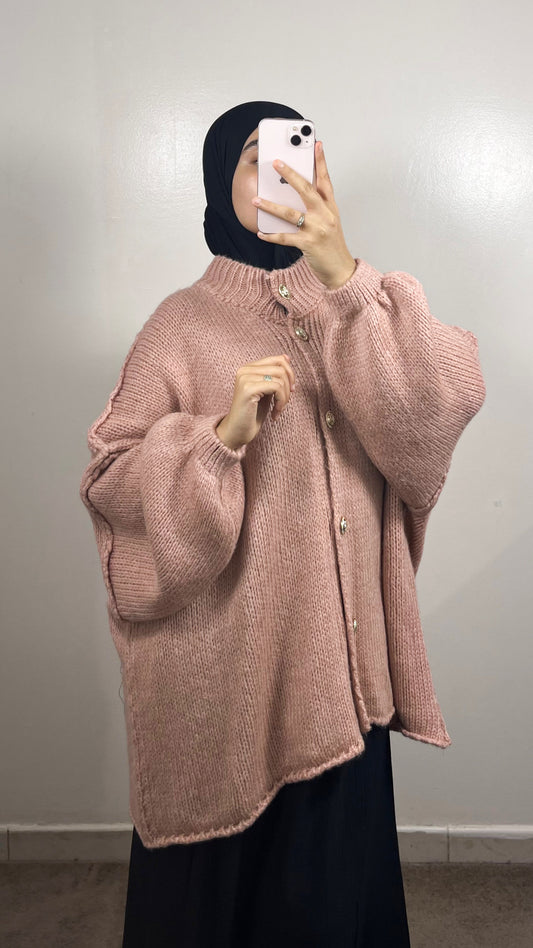 GILET BOUTONNÉ EN LAINE ROSE