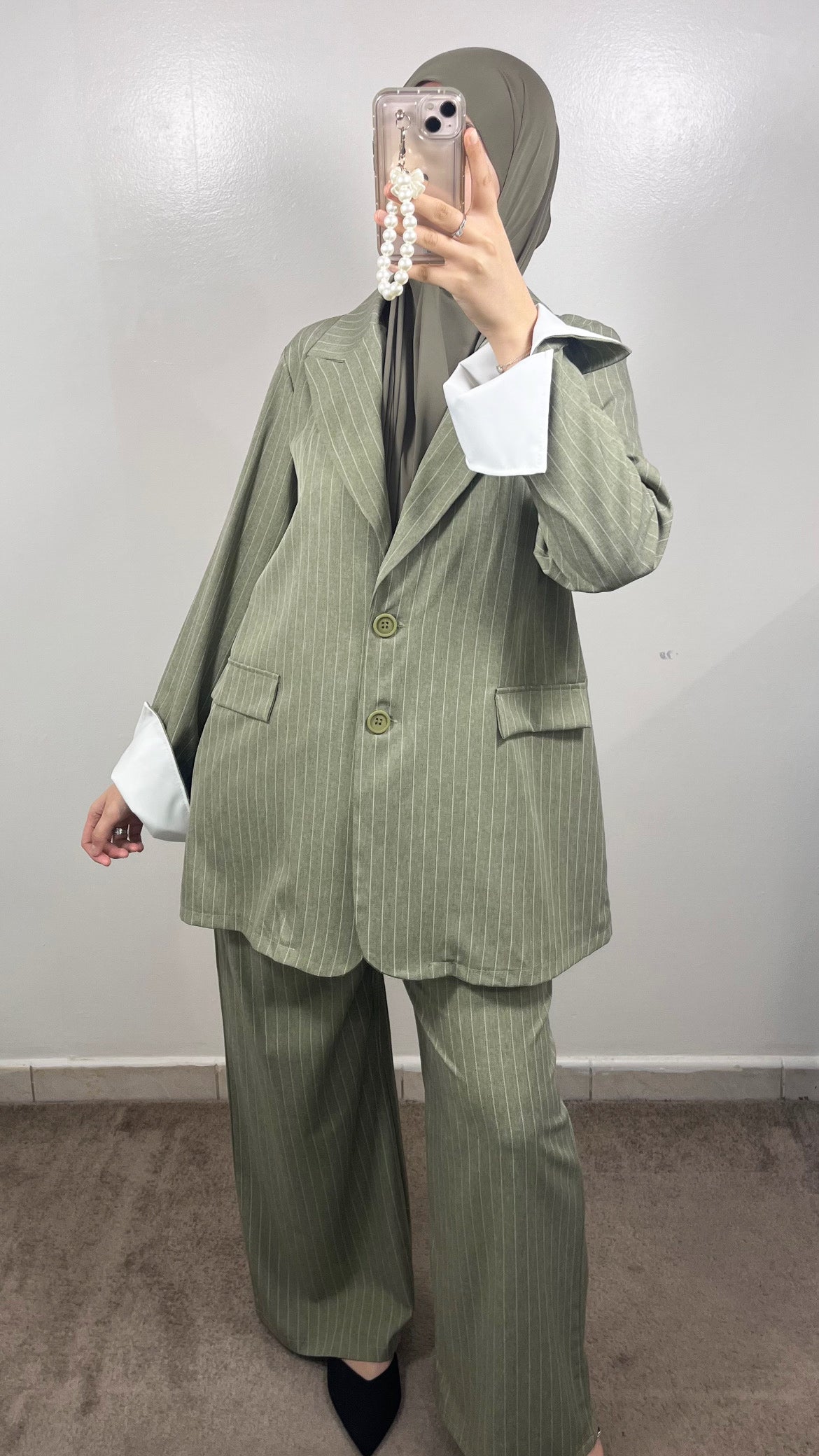 GREEN BLAZER STRIPE SET