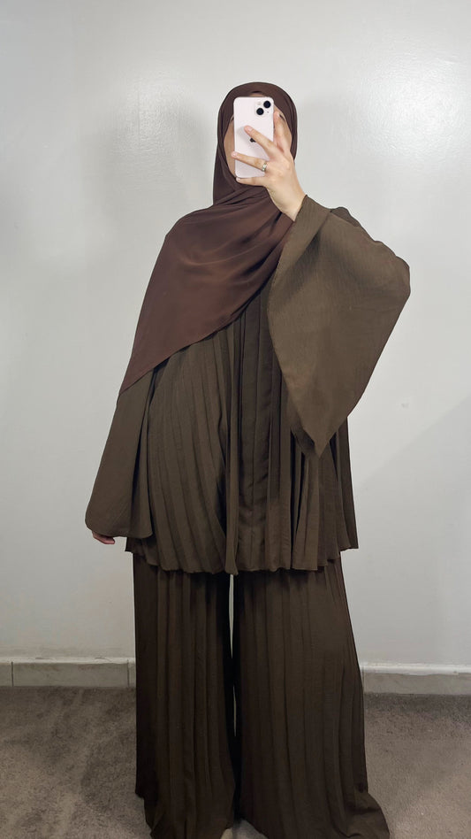 ENSEMBLE PLISSÉ SIHAM MARRON FONCÉ