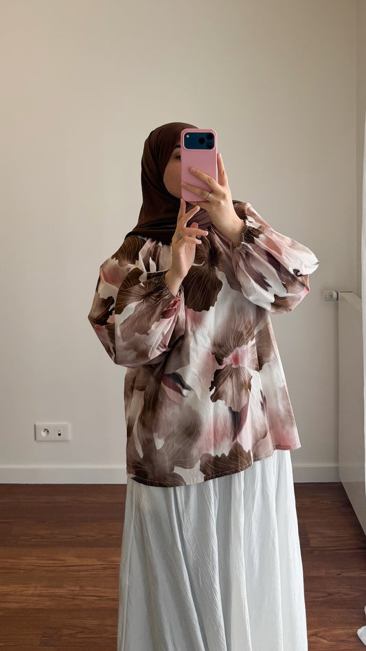 BLOUSE FLEURIE MARRON