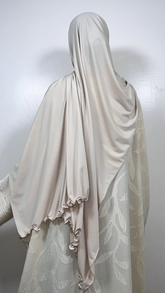 HIJAB JERSEY PREMIUM LUXURY RUFFED ECRU