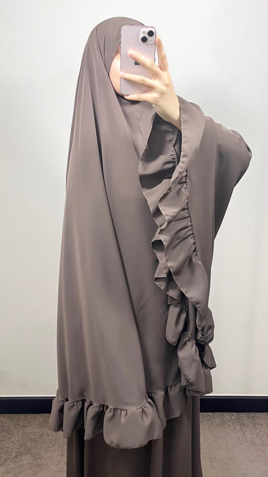 SET DE PRIÈRE FROUFROU EN SOIE DE MEDINE TAUPE