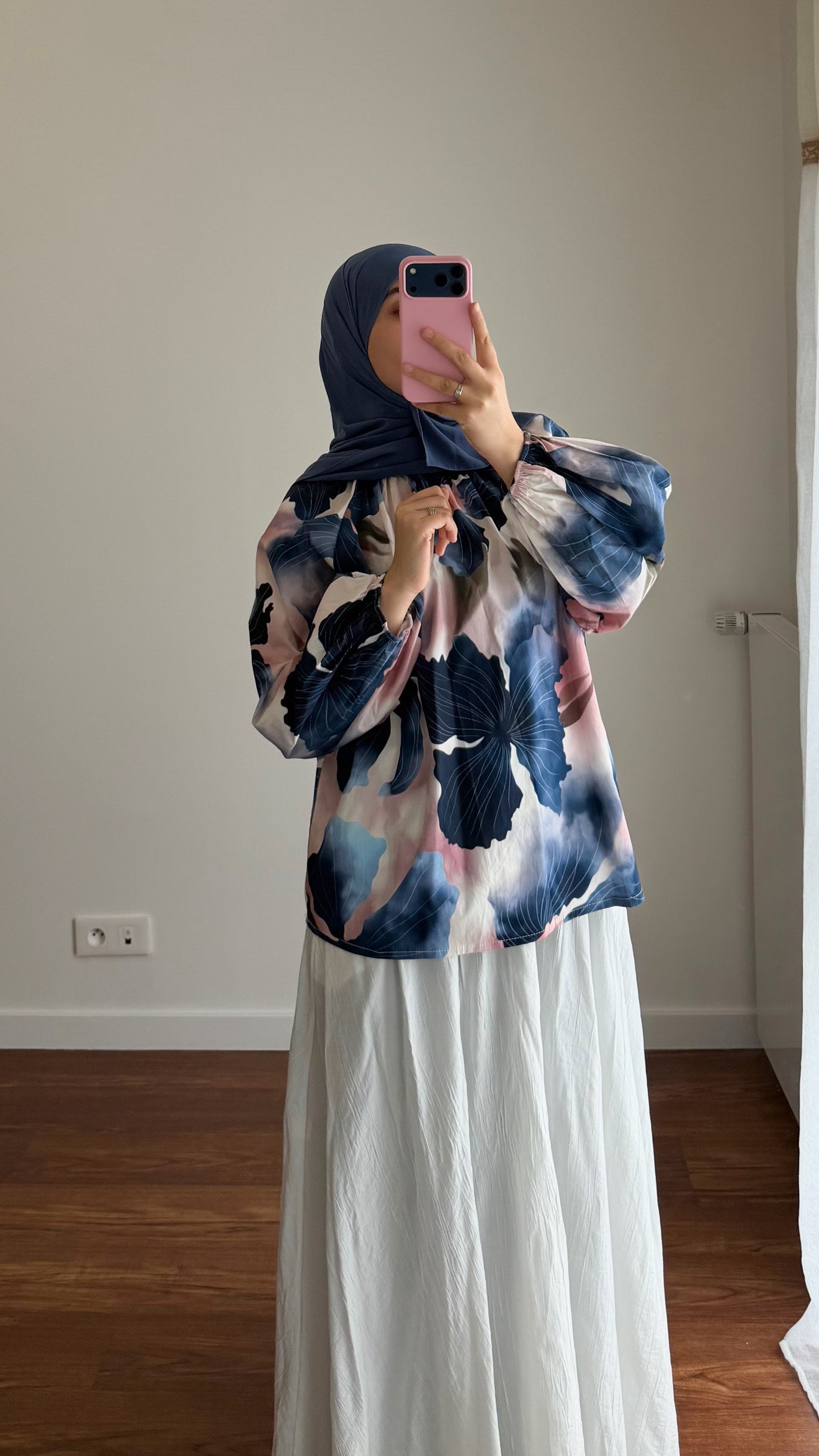 BLOUSE FLEURIE BLEU MARINE