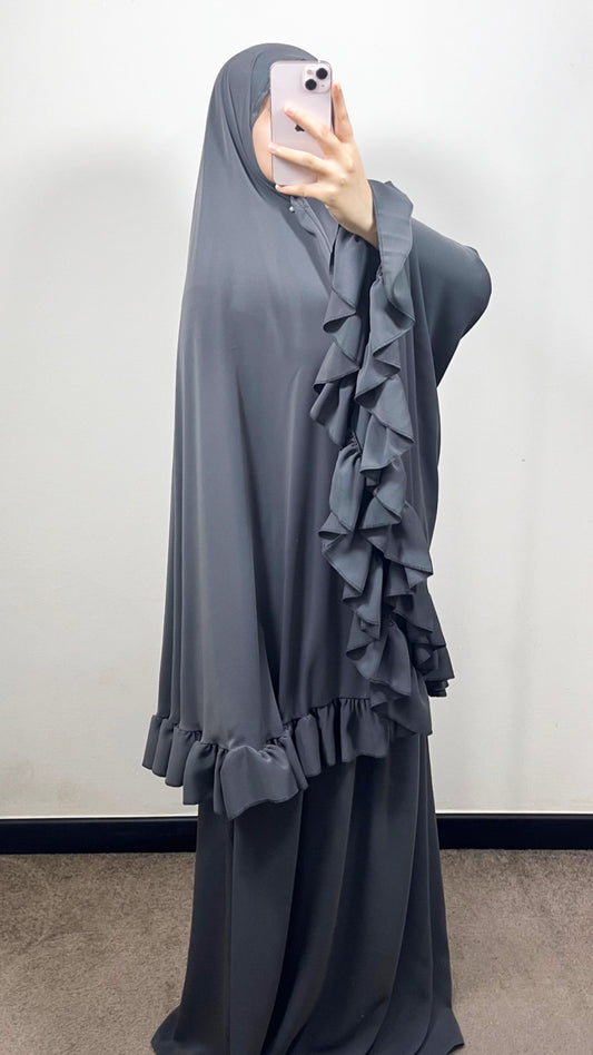 SET DE PRIÈRE FROUFROU EN SOIE MEDINE GRIS ANTHRACITE