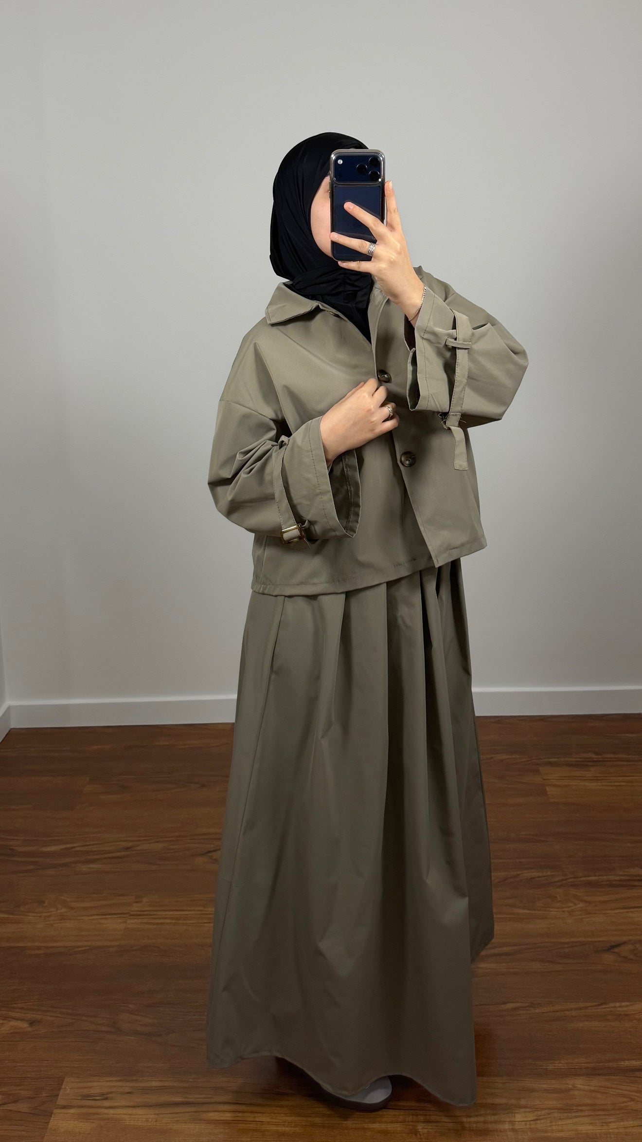 ENSEMBLE TRENCH VESTE + JUPE TAUPE