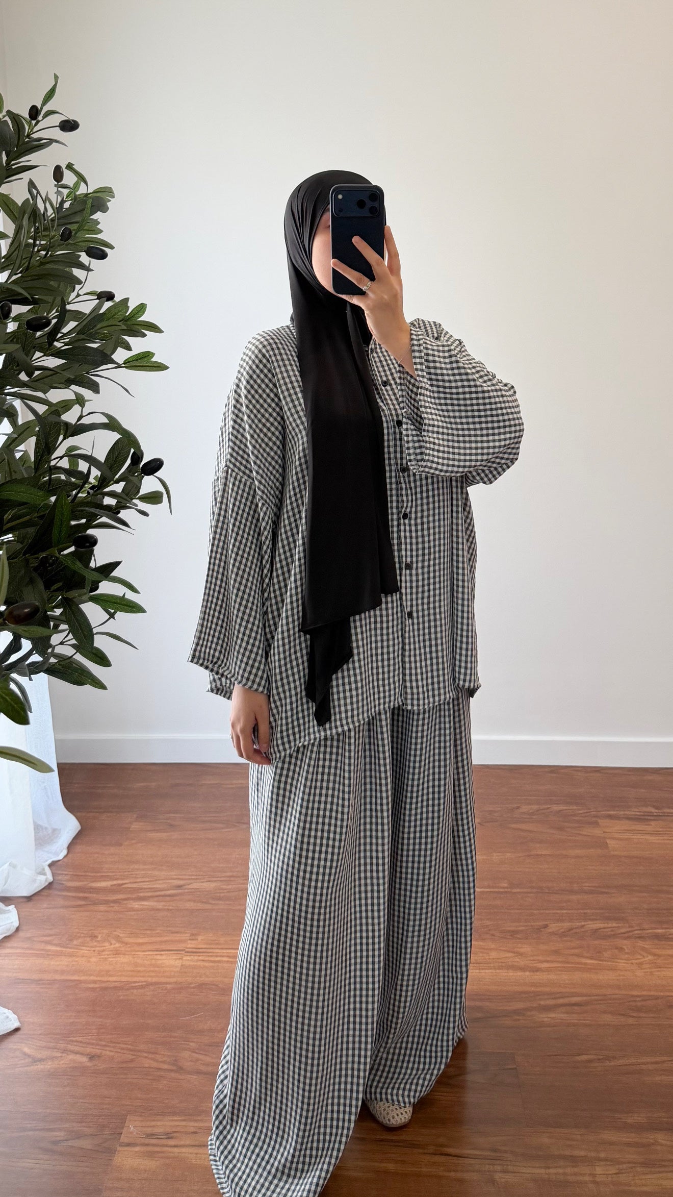 ENSEMBLE VICHY CHEMISE + PANTALON NOIR