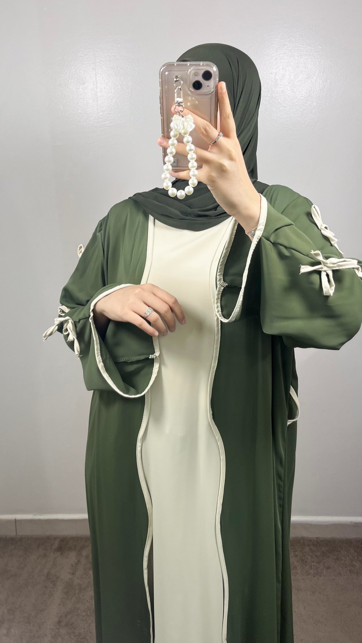 KNOTS KIMONO + KHAKI GREEN UNDER ABAYA