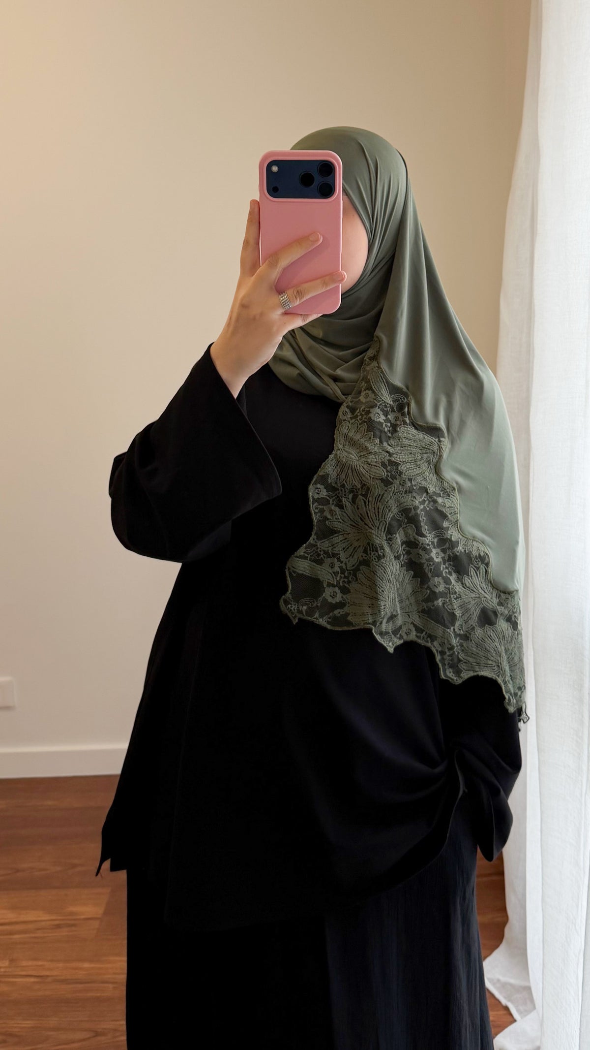 HIJAB JERSEY PREMIUM DENTELLE VERT KAKI