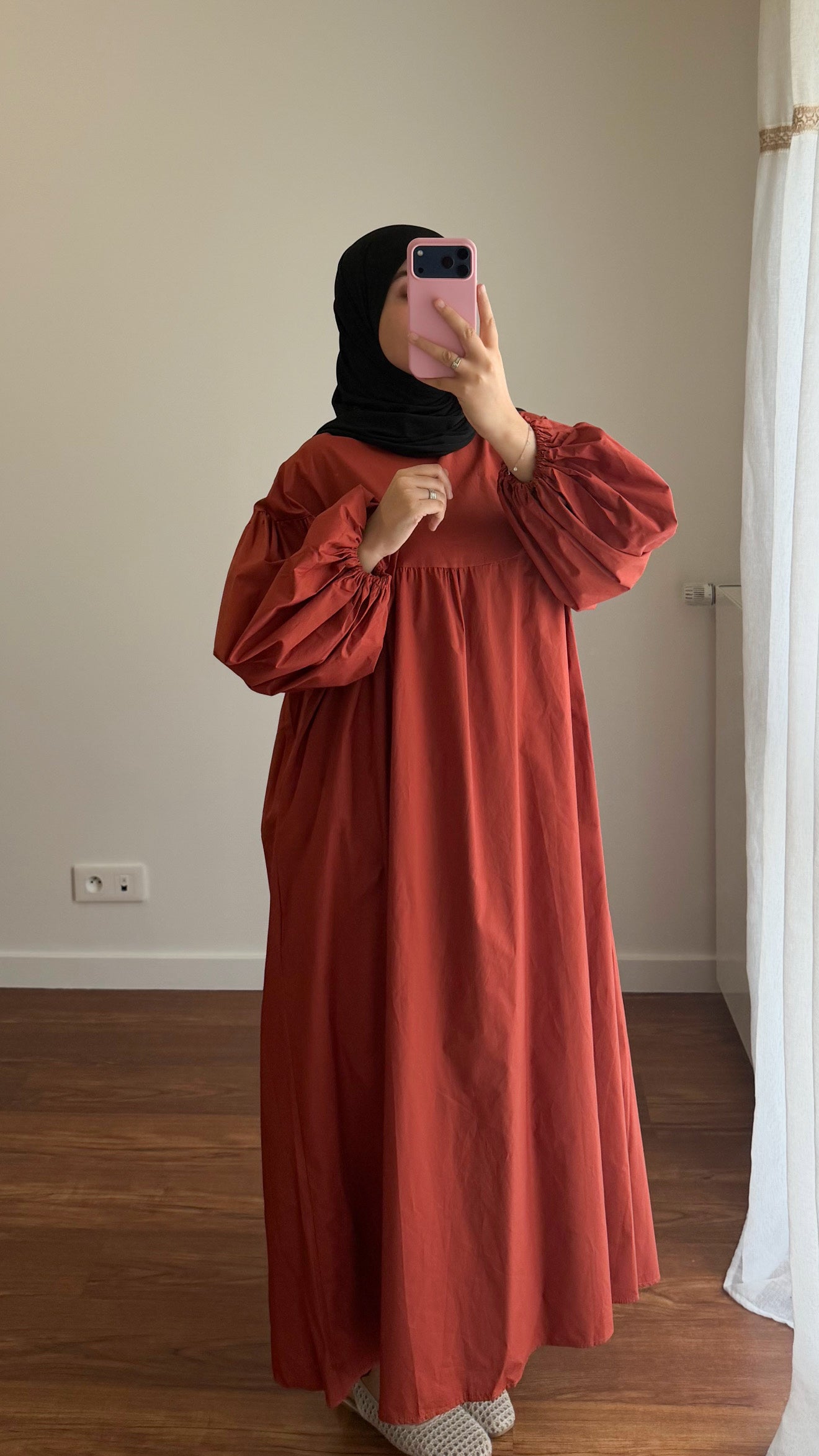 ROBE CLASSY POPELINE BRIQUE