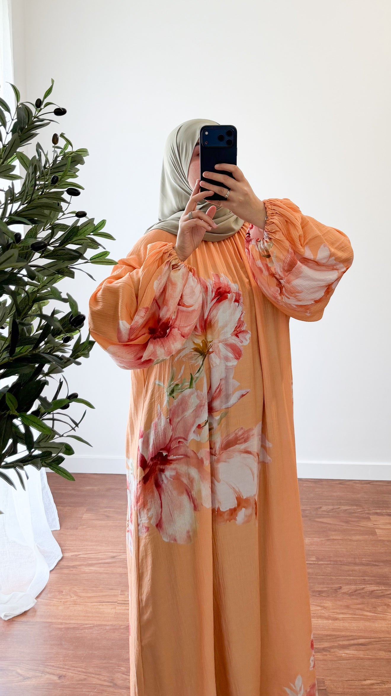 ABAYA FLEURIE ORANGE PÊCHE