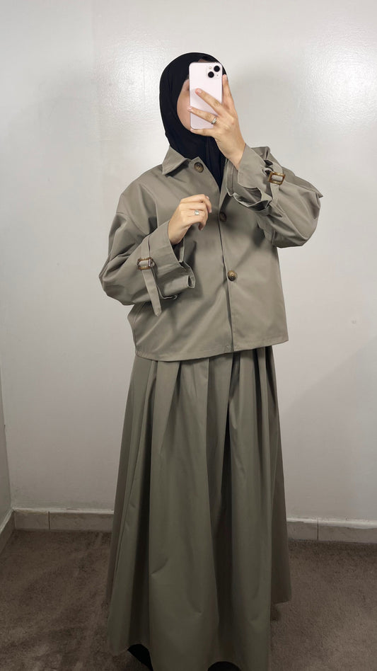 ENSEMBLE TRENCH VESTE + JUPE TAUPE