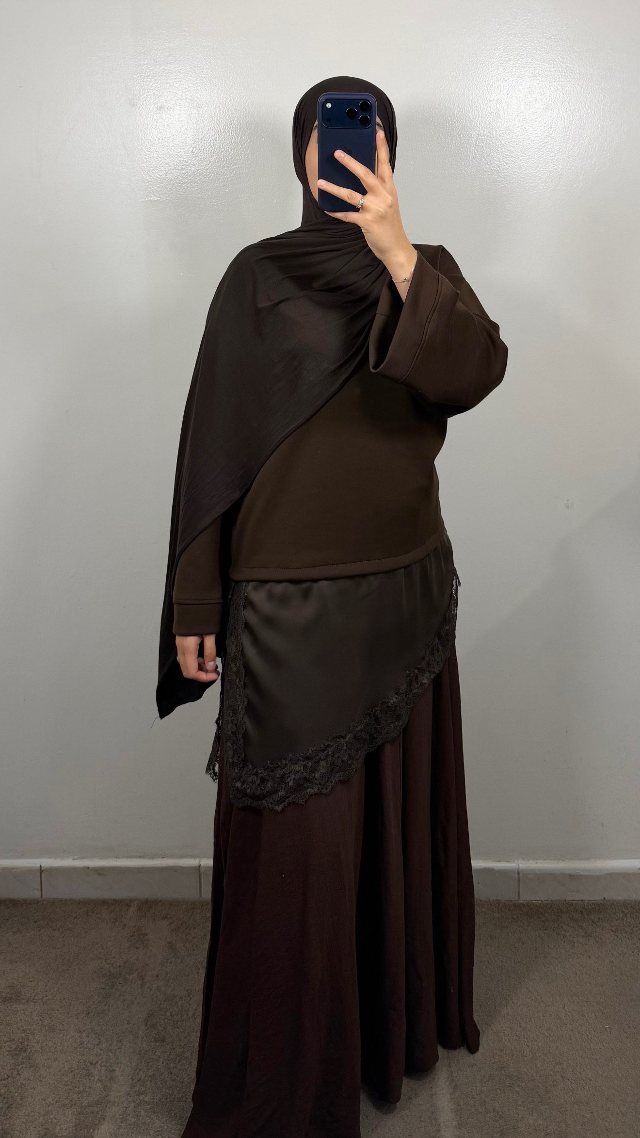 TOP T-SHIRT EPAIS DENTELLE MARRON