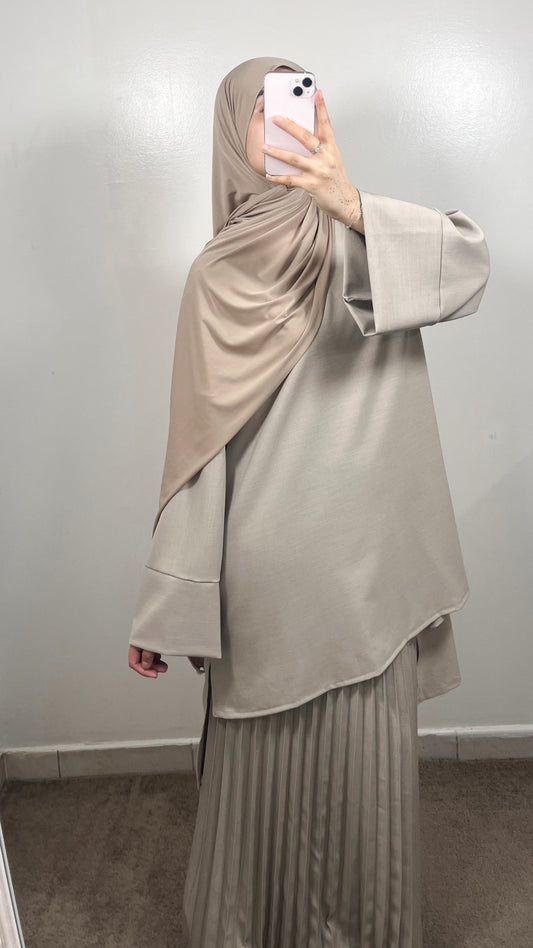 ENSEMBLE JUPE PLISSÉE EMAAN TAUPE