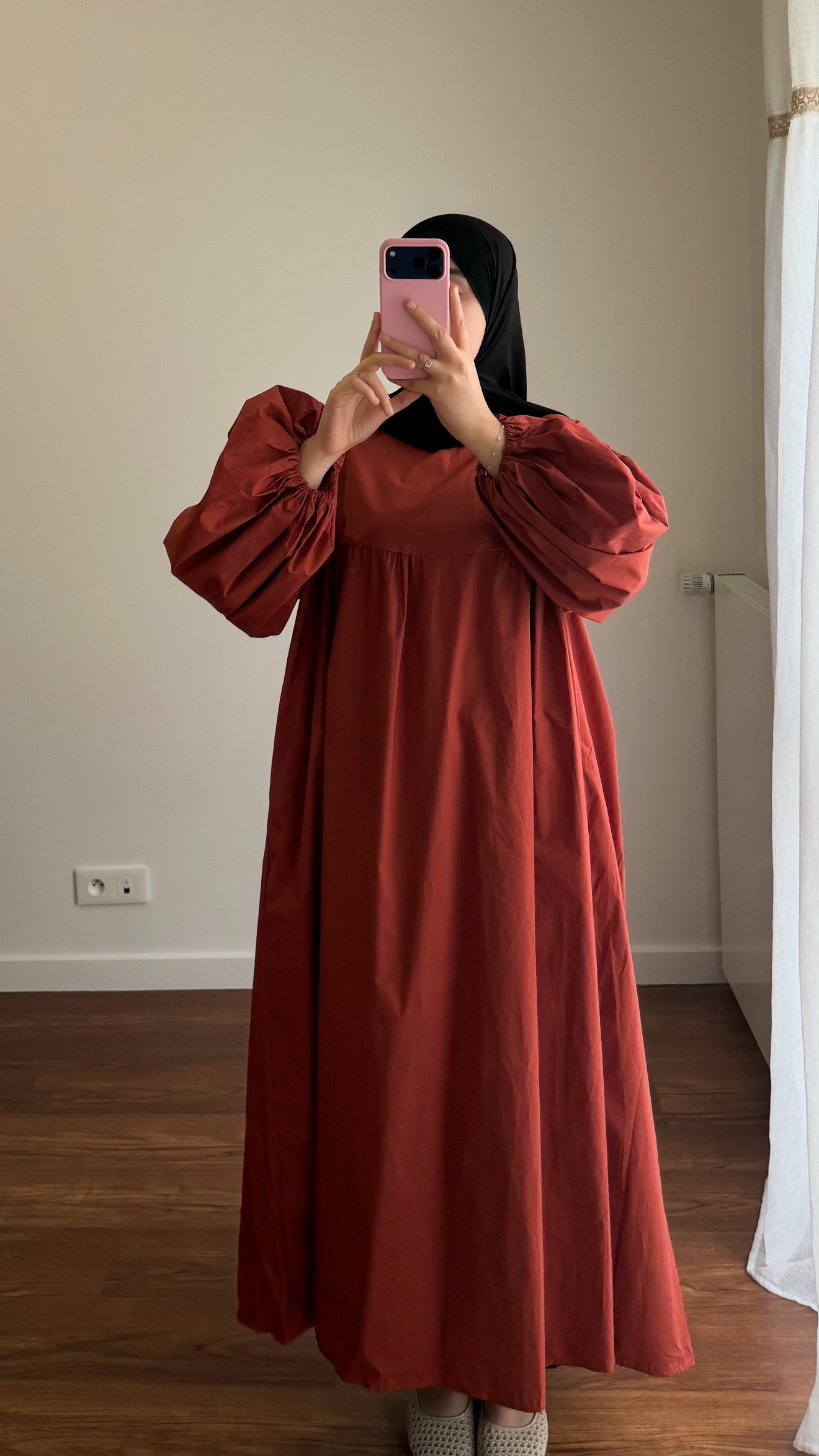 ROBE CLASSY POPELINE BRIQUE