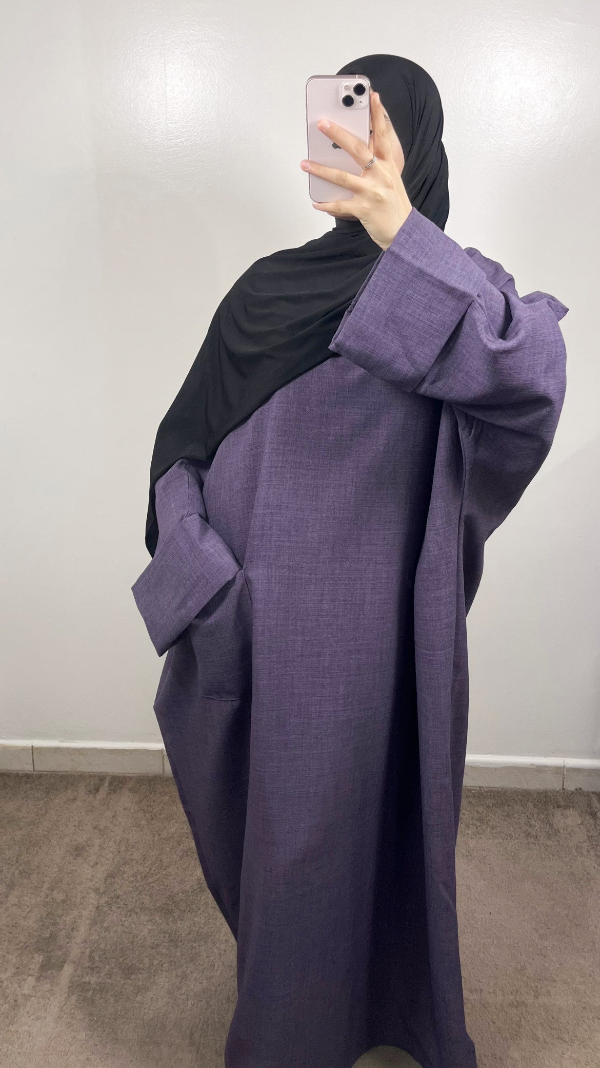 ABAYA POCHES EFFET LIN VIOLET
