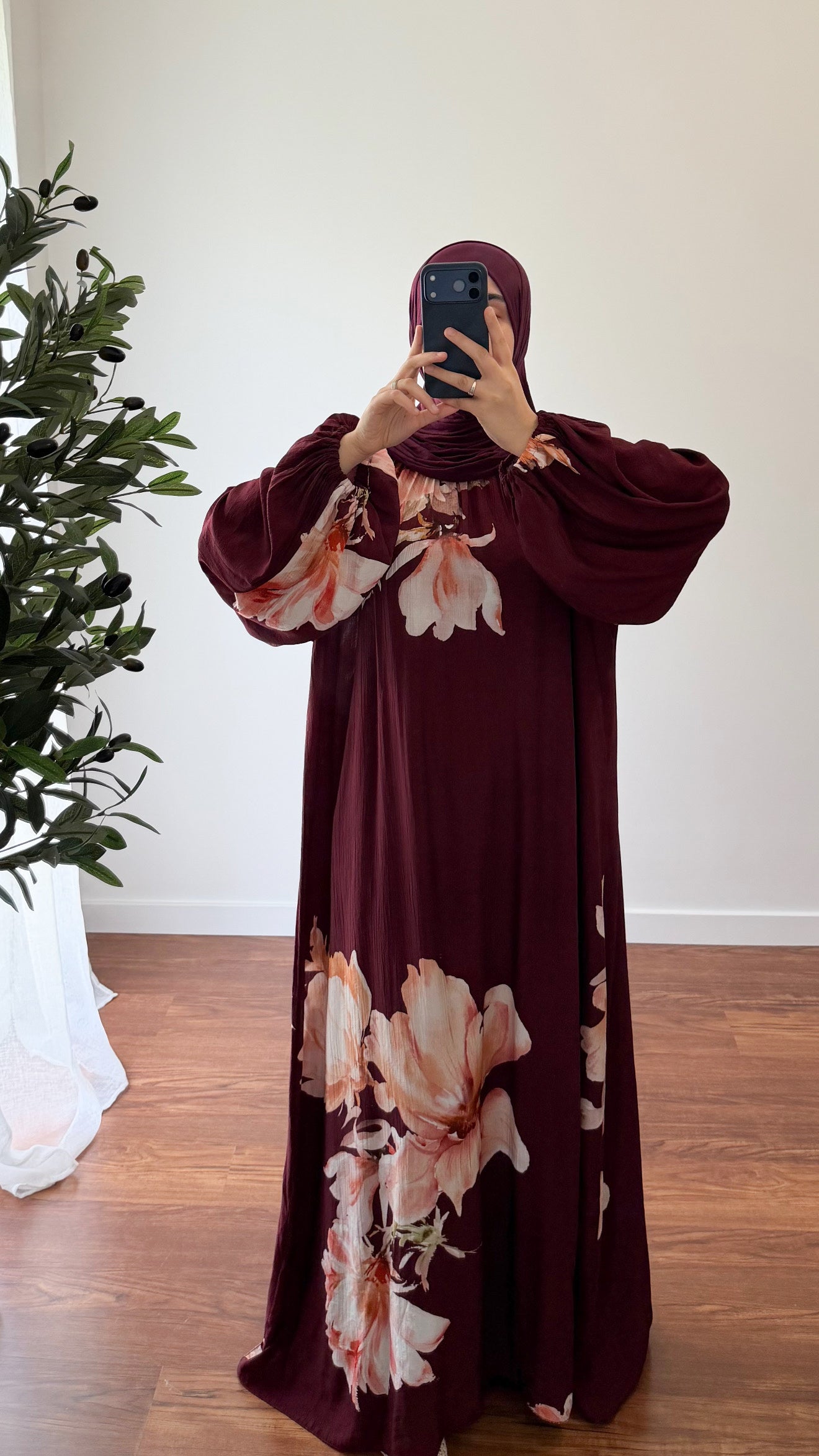 ABAYA FLEURIE BORDEAU