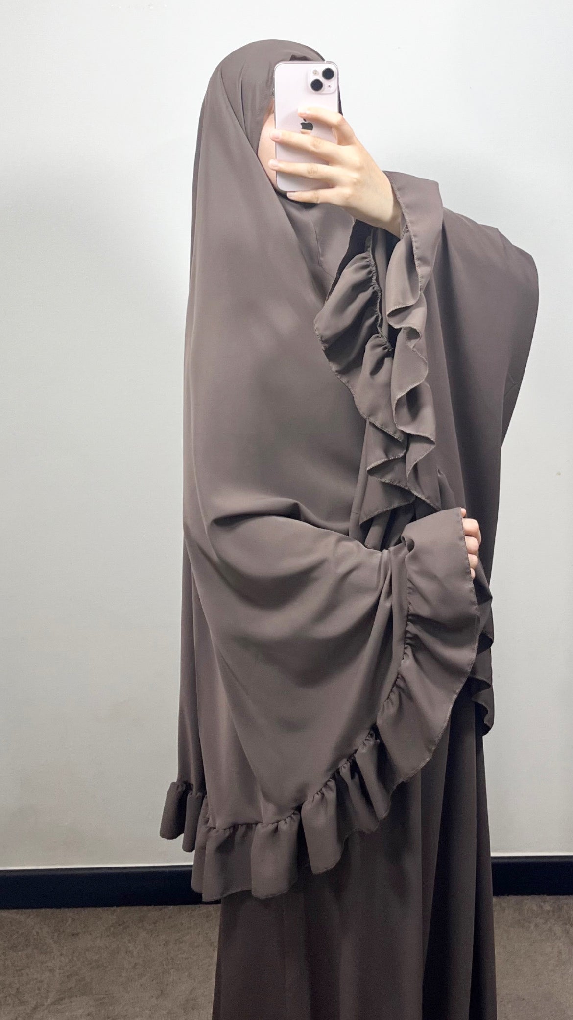 SET DE PRIÈRE FROUFROU EN SOIE DE MEDINE TAUPE
