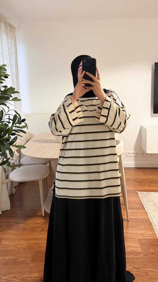 T-SHIRT RAYÉ OVERSIZE BLANC