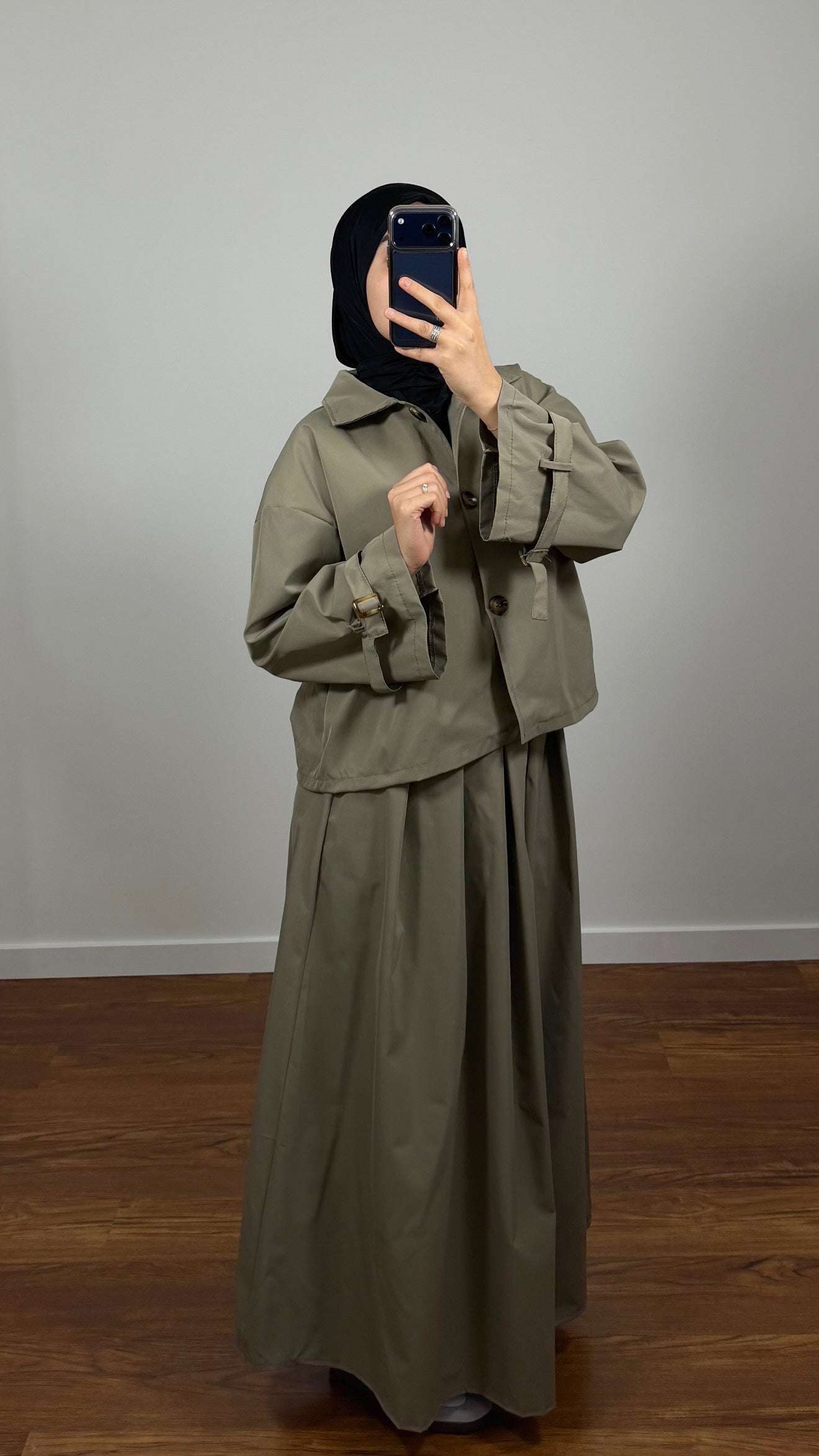 ENSEMBLE TRENCH VESTE + JUPE TAUPE