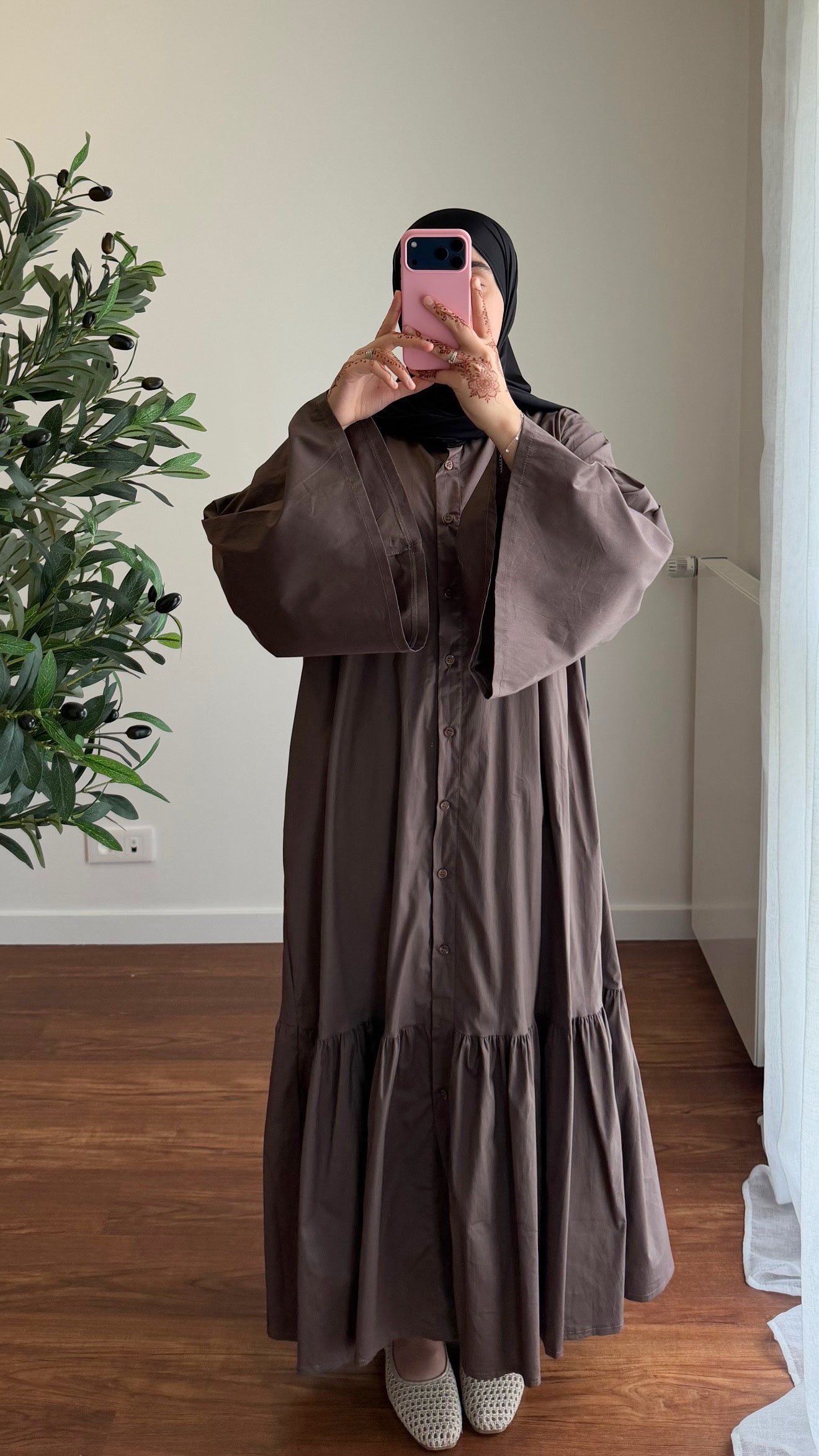 ROBE CHEMISE EN POPELINE MARRON