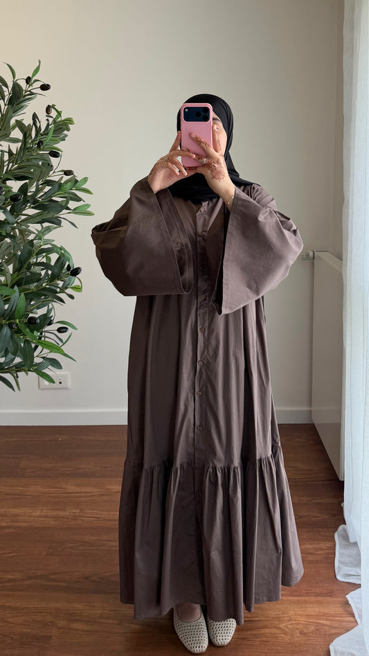 ROBE CHEMISE EN POPELINE MARRON