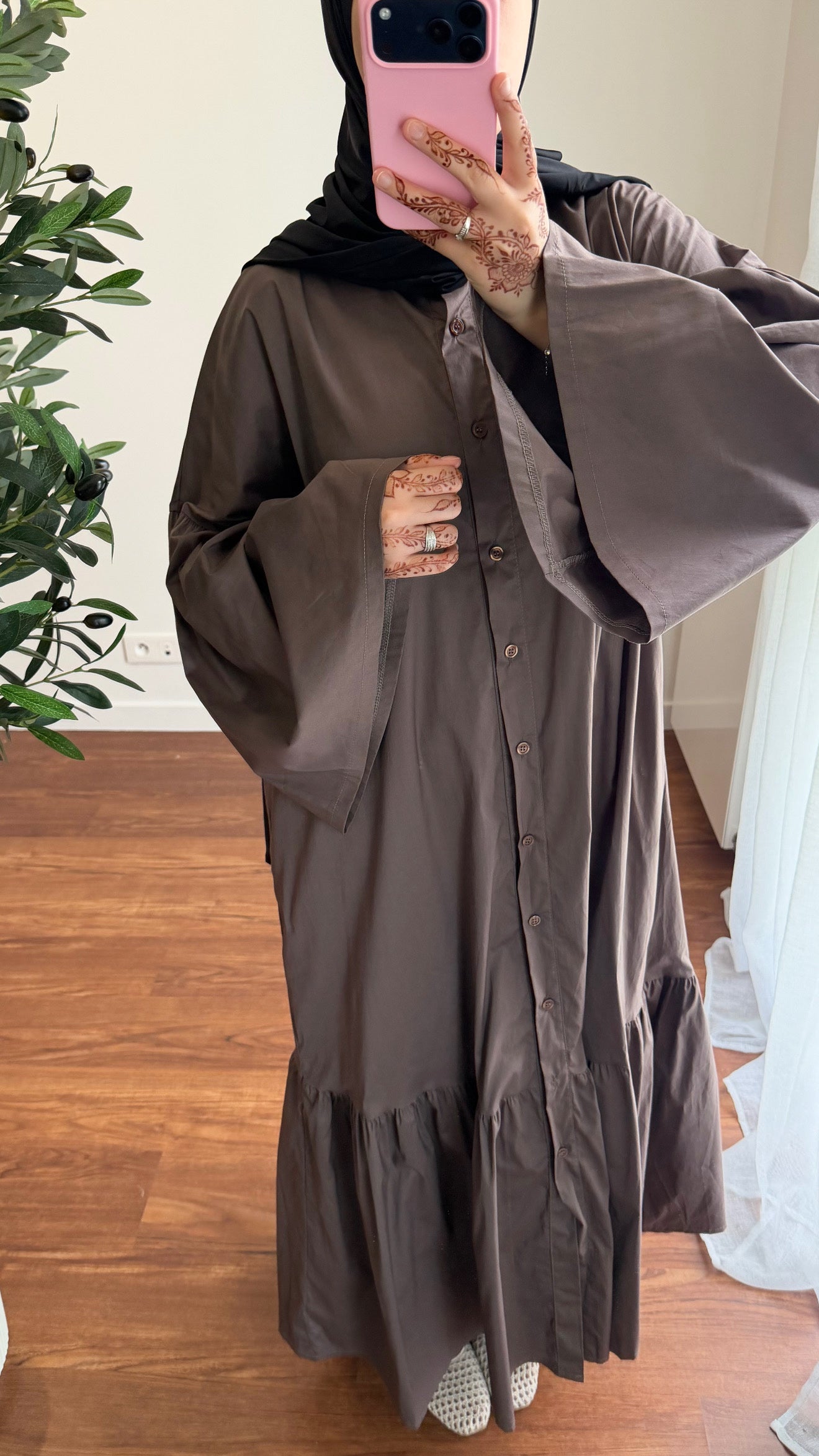 ROBE CHEMISE EN POPELINE MARRON