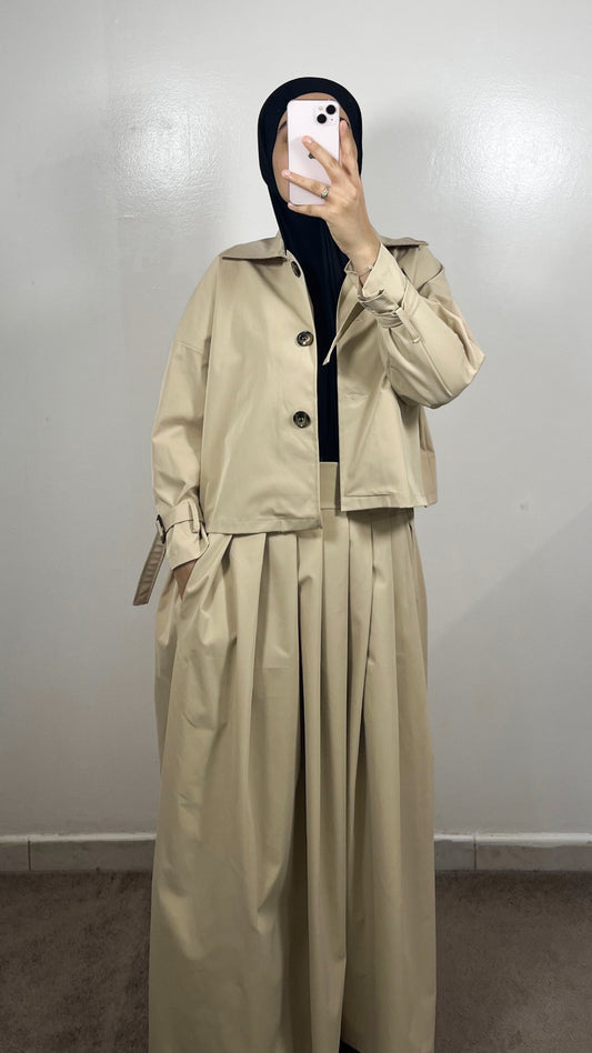 ENSEMBLE TRENCH VESTE + JUPE BEIGE