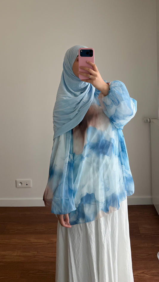 BLOUSE BICOLORE BLEU CIEL