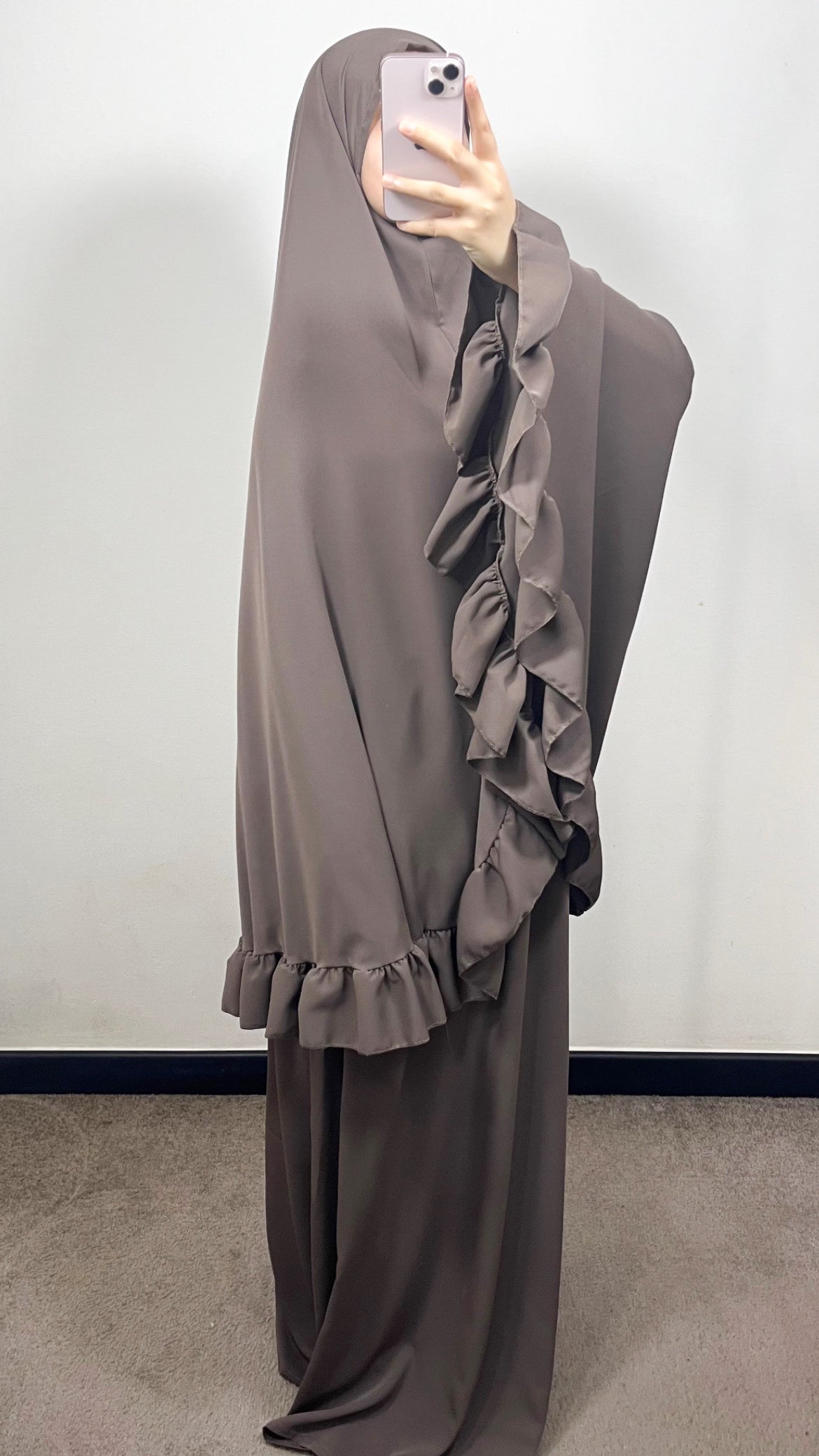 SET DE PRIÈRE FROUFROU EN SOIE DE MEDINE TAUPE