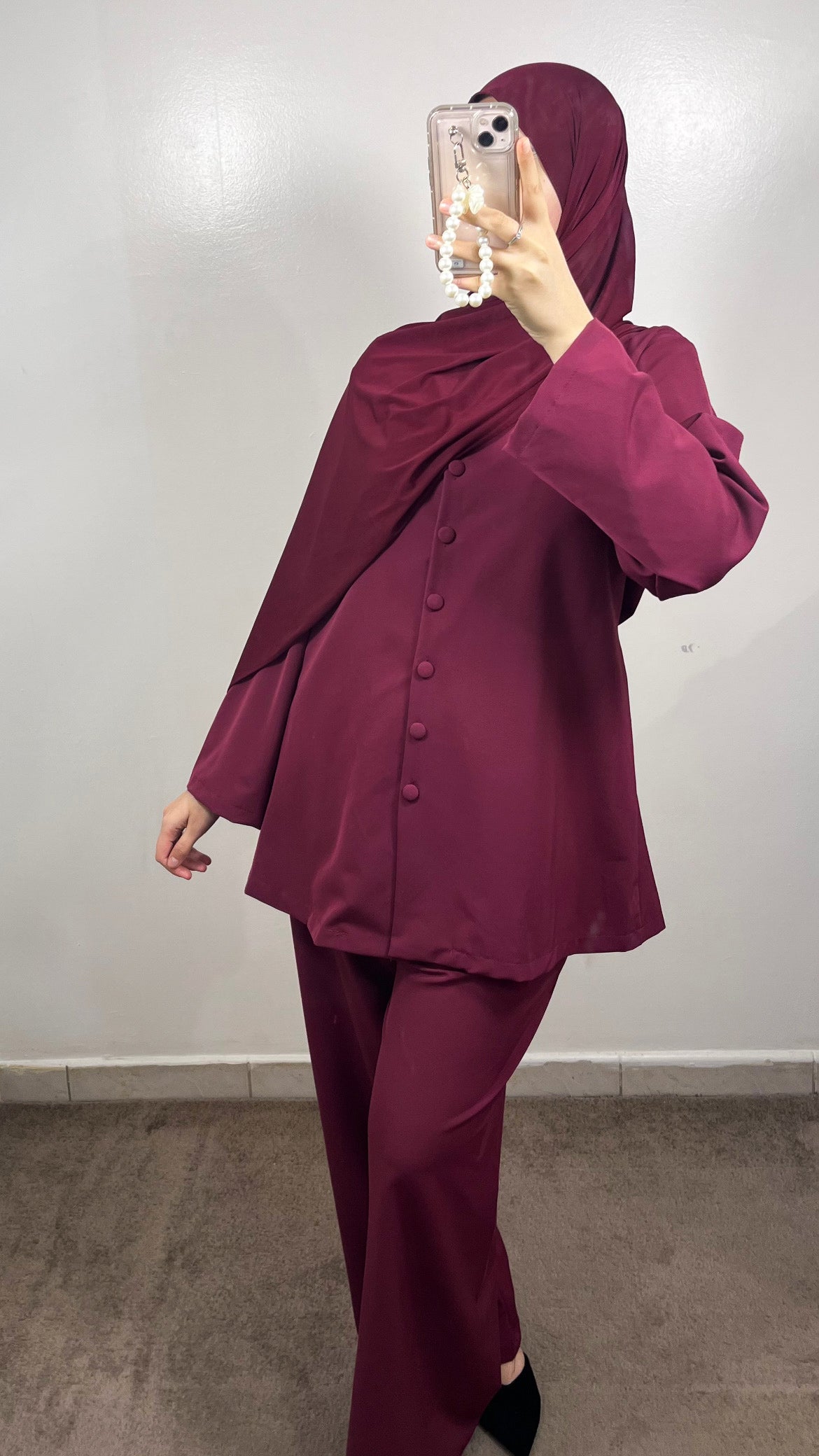 BURGUNDY BUTTONED SET