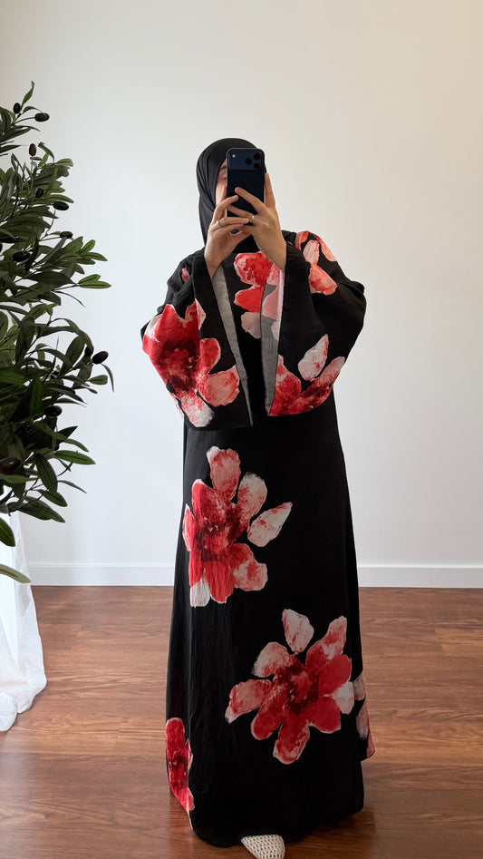 ROBE MOTIF FLEUR ROUGE/NOIR