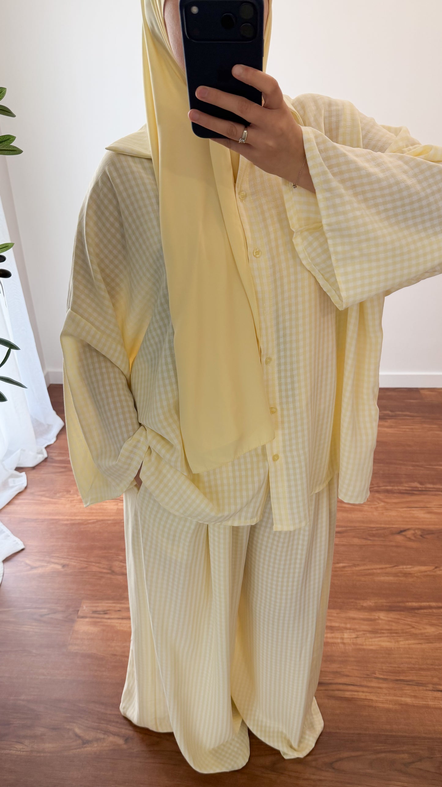 ENSEMBLE VICHY CHEMISE + PANTALON JAUNE
