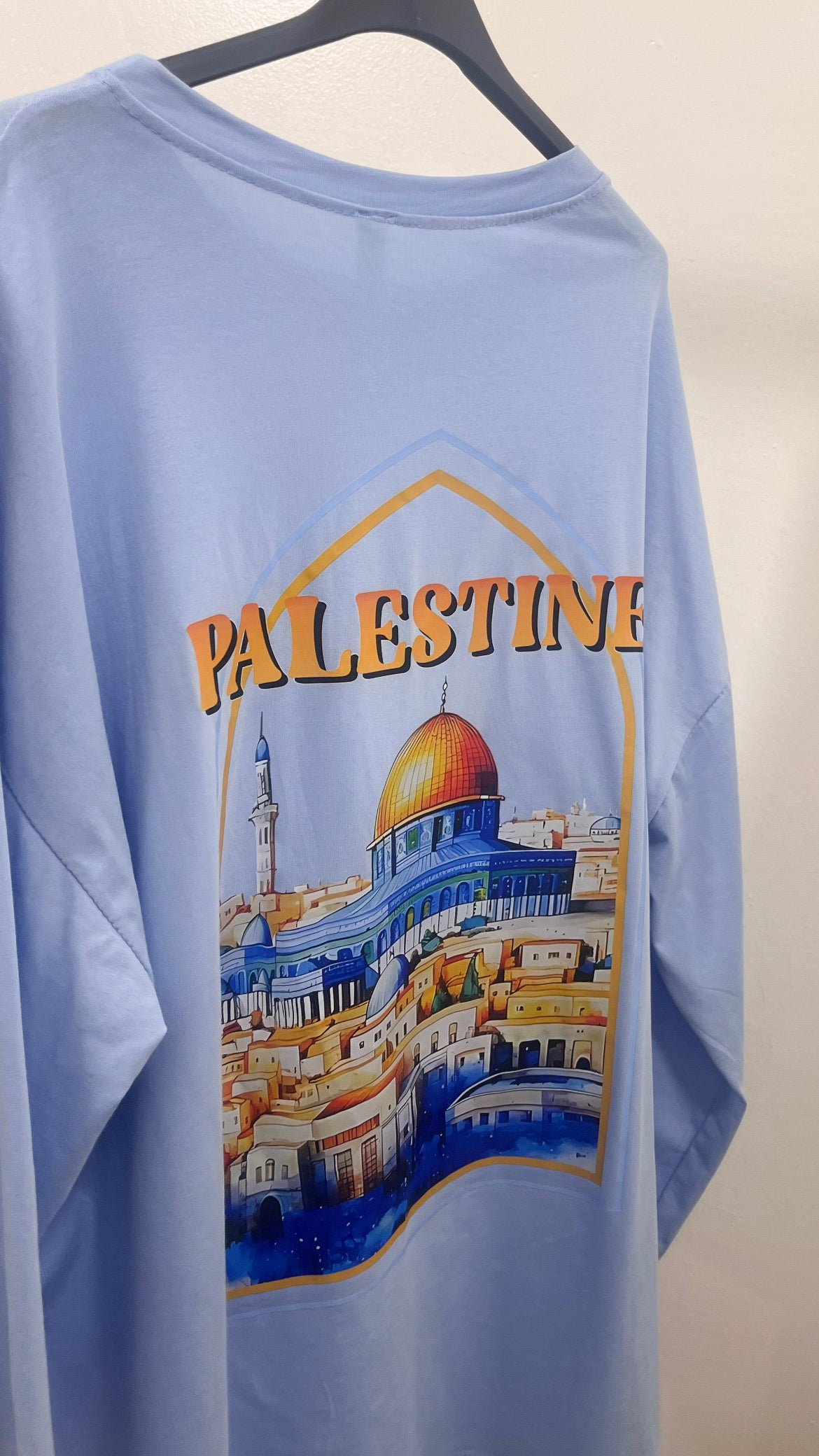T-SHIRT MANCHES LONGUE PALESTINE BLEU CIEL