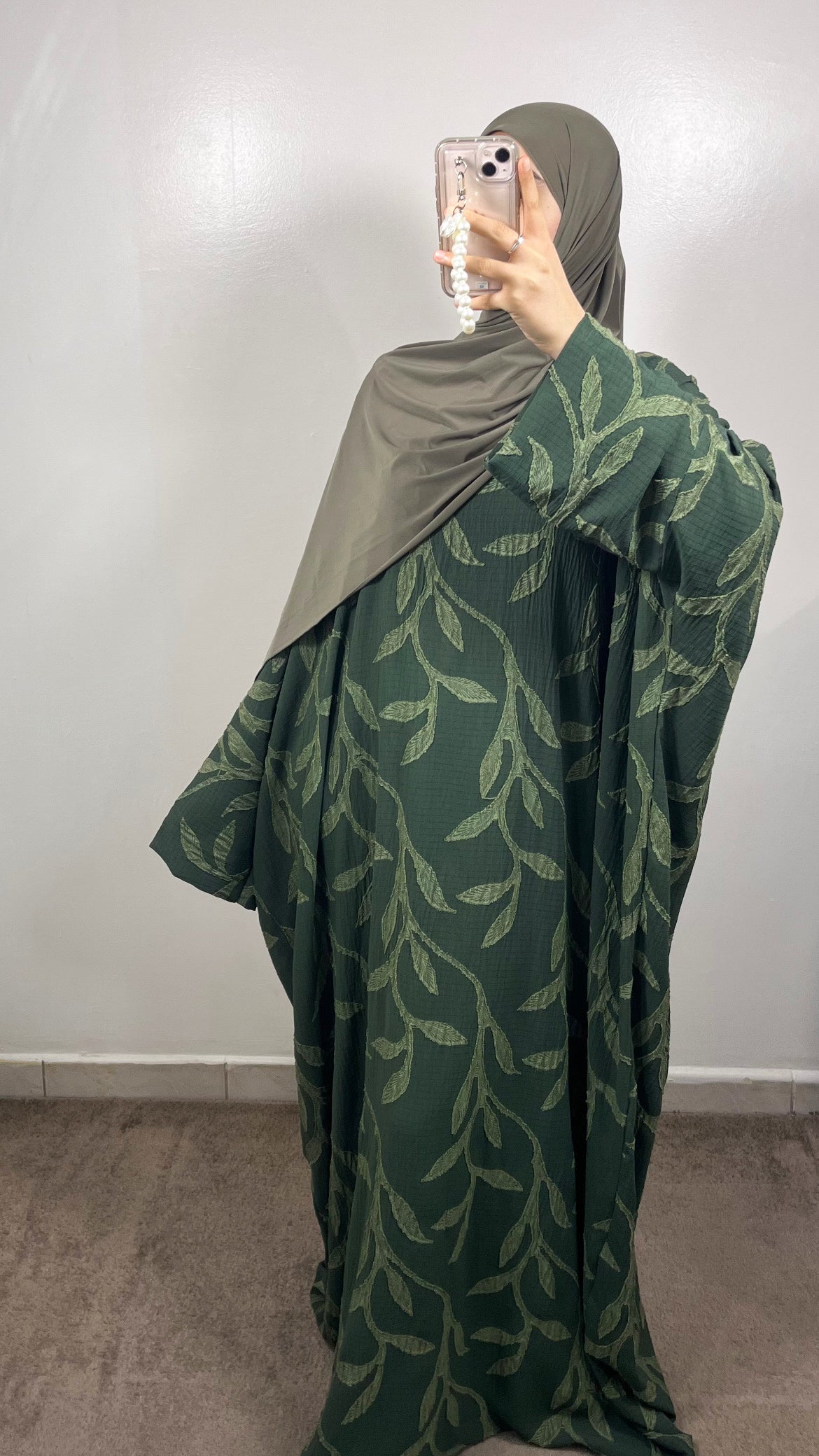 ABAYA FLOWER PATTERN KHAKI GREEN