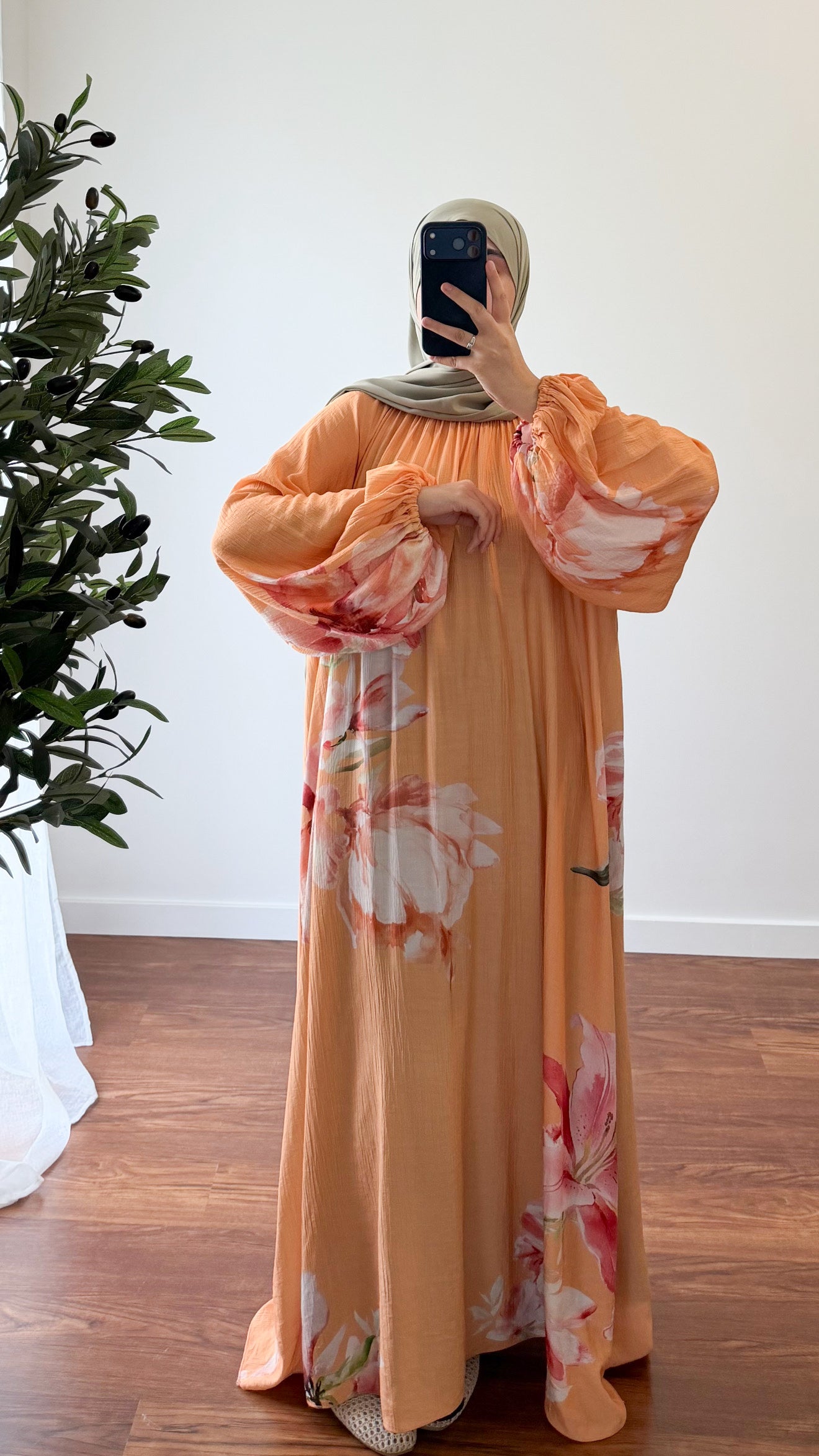 ABAYA FLEURIE ORANGE PÊCHE
