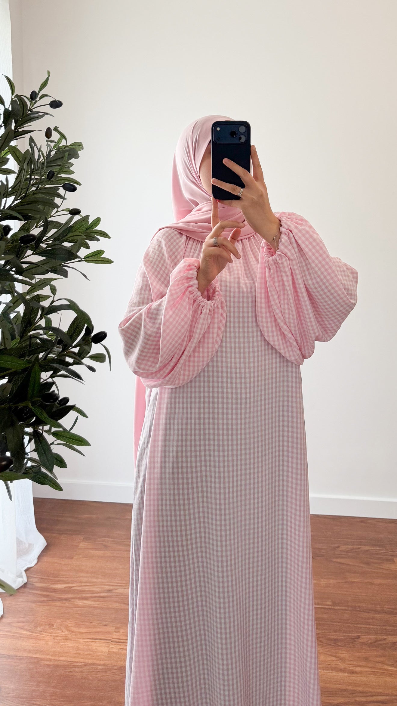 ABAYA VICHY ROSE CLAIR
