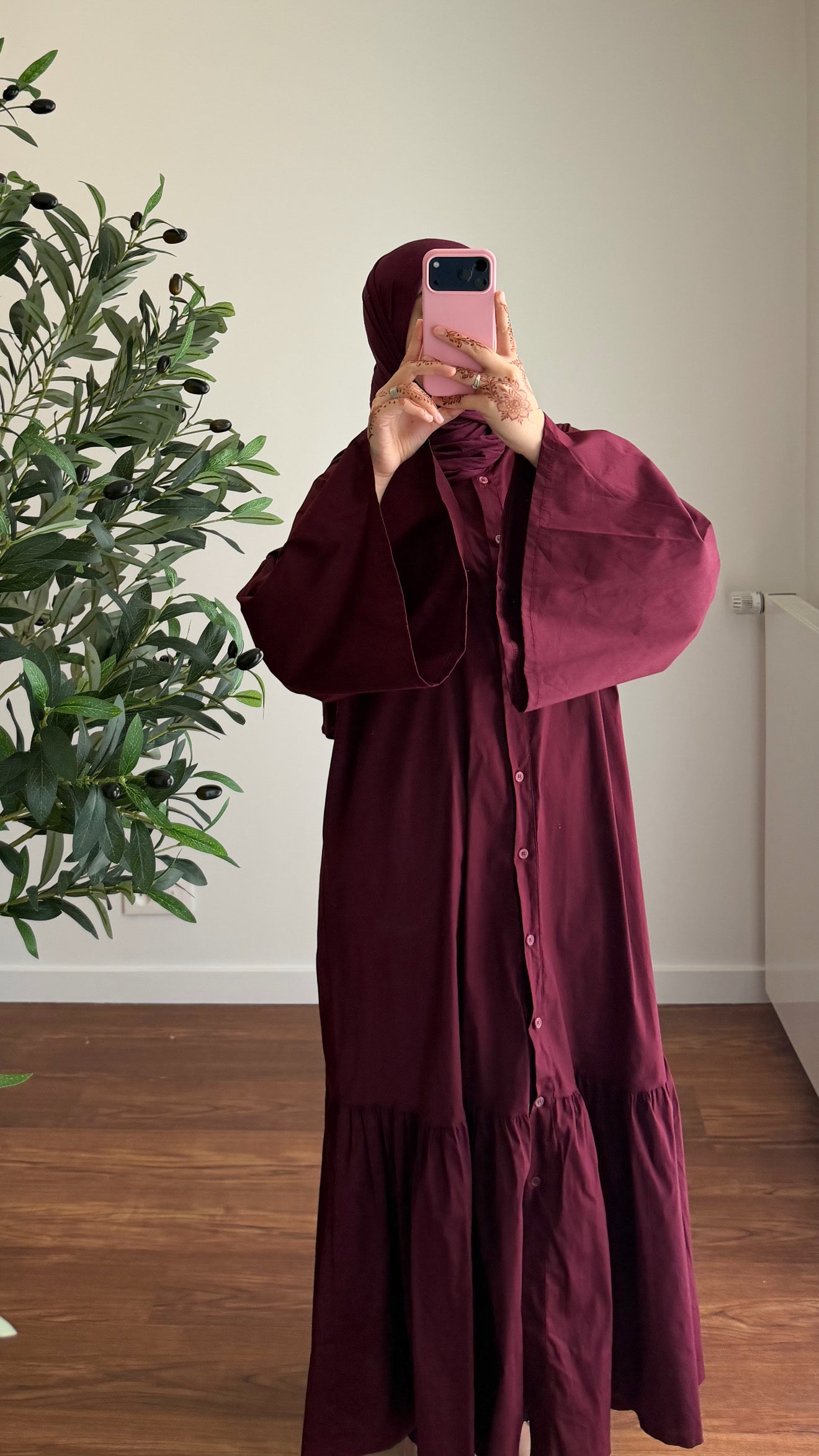 ROBE CHEMISE EN POPELINE BORDEAU