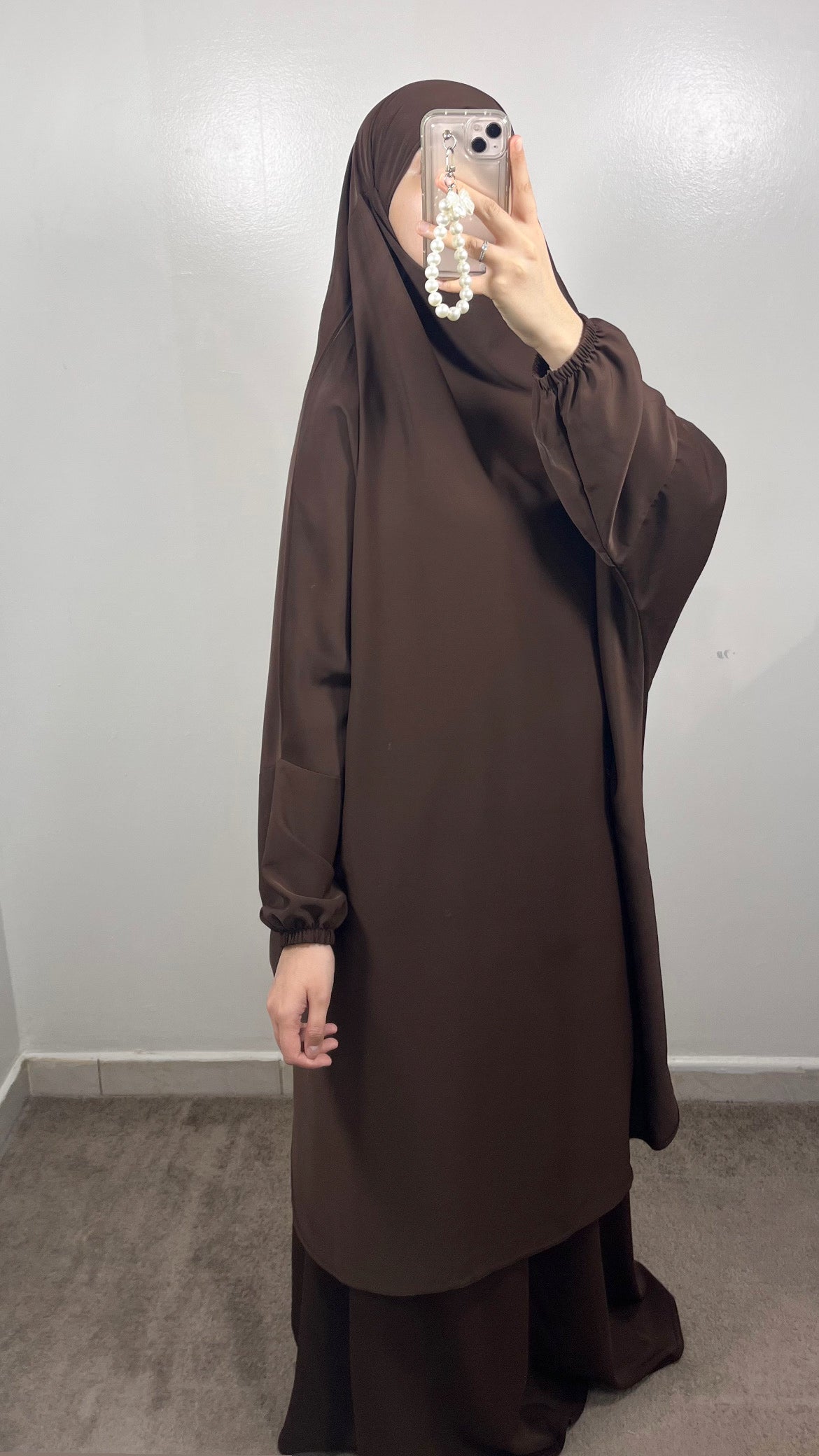 BROWN MEDINA SILK 2 PIECE JILBEB