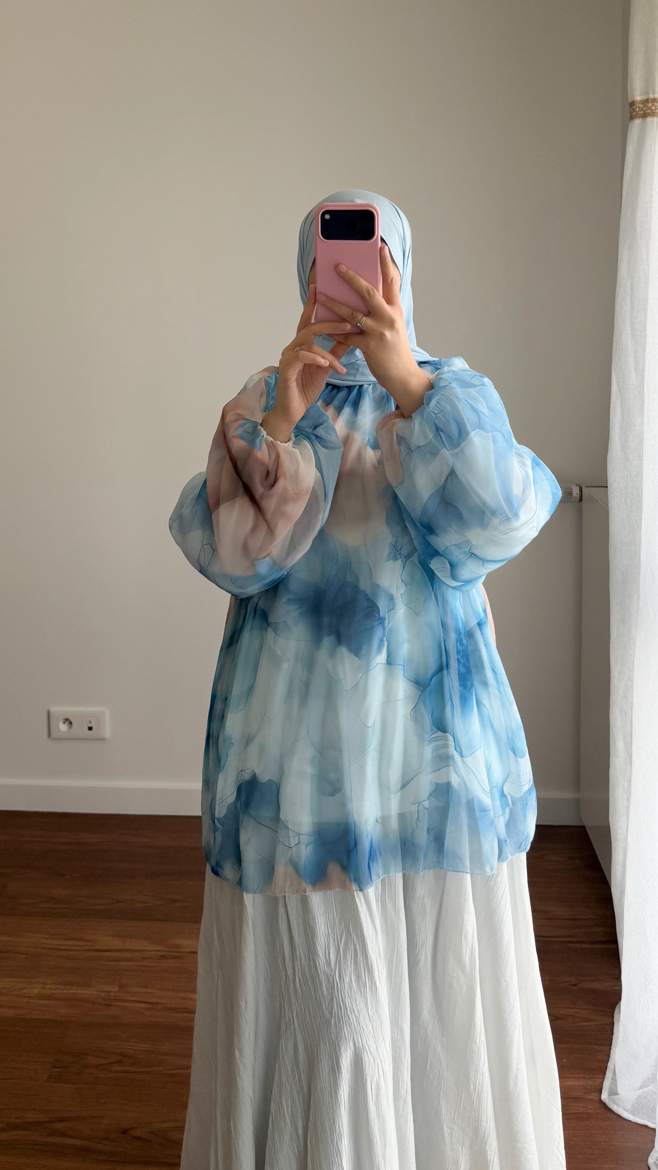 BLOUSE BICOLORE BLEU CIEL